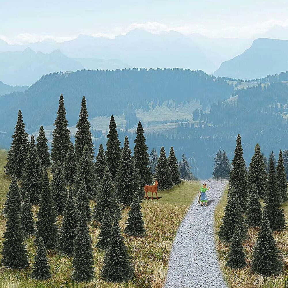 40pcs Dark Green Pine Model Cedar Trees 2.05-4.96 inch (55-120 mm) for Model Railroad Scenery Landscape Layout HO OO Scale