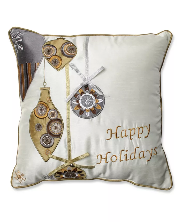 Pillow Perfect Holiday Ornaments Gold Silver 16.5
