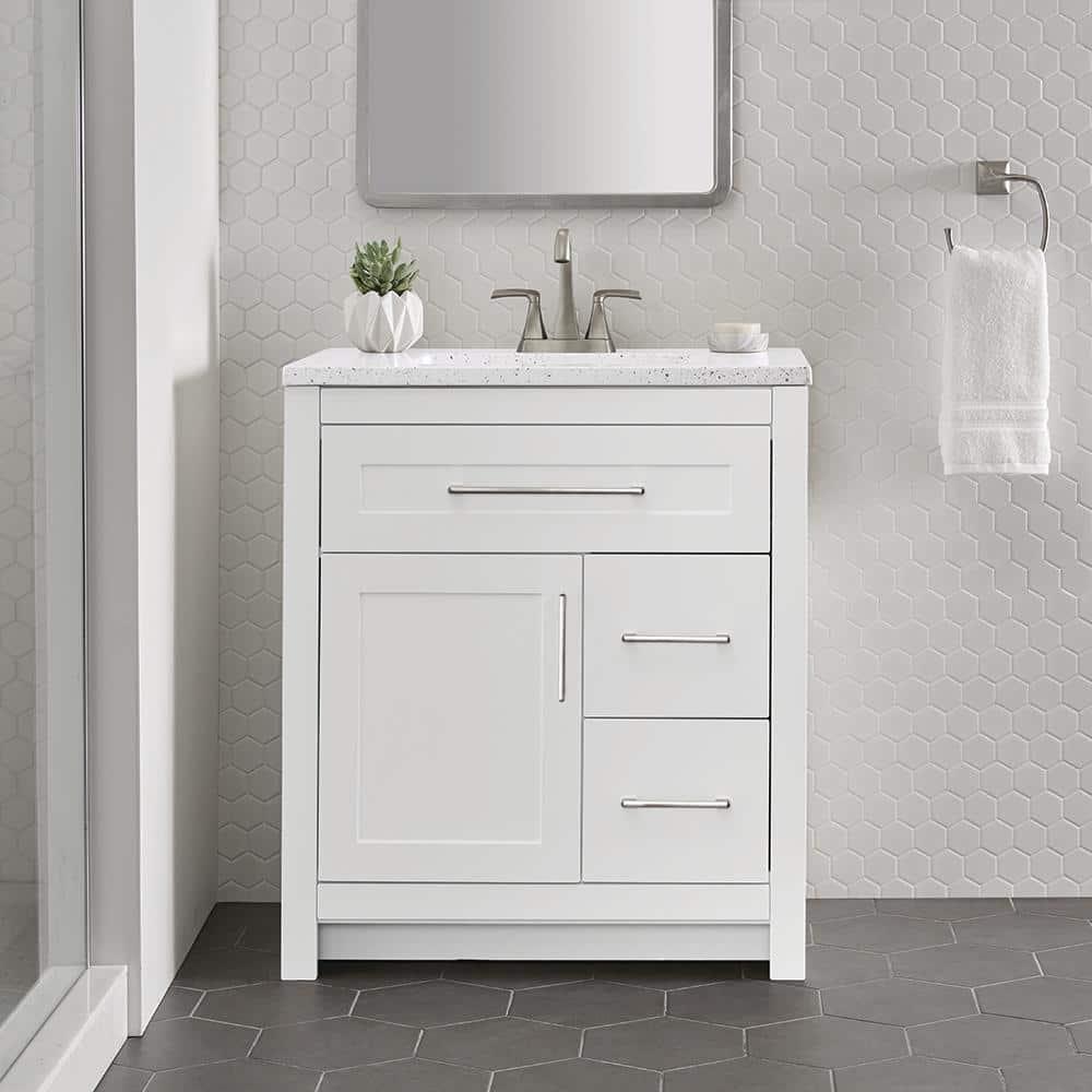 Home Decorators Collection Clady 305 in W x 188 in D x 354 in H Freestanding Bath Vanity in White with Silver Ash Cultured Marble Top
