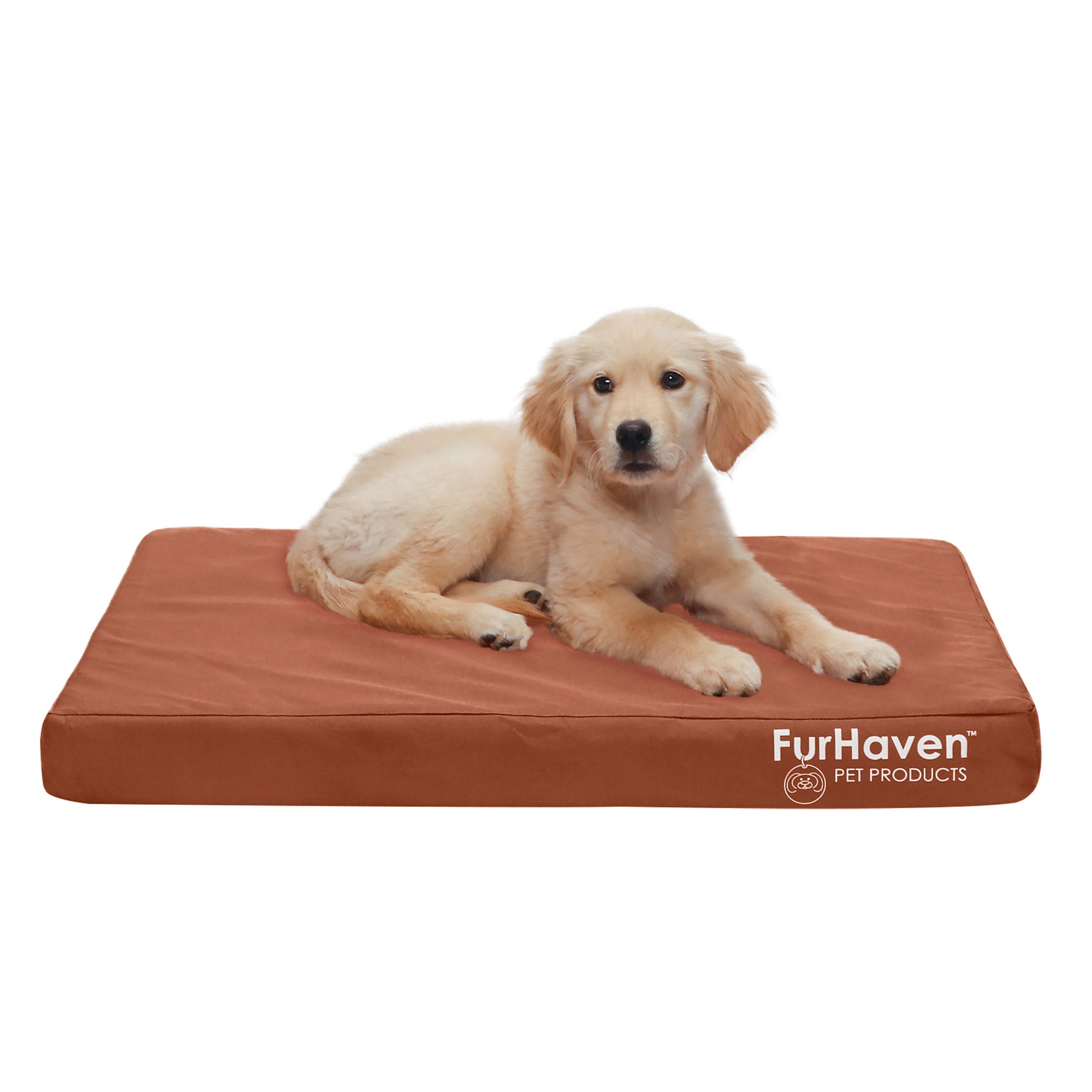 FurHaven | Deluxe Full Support Orthopedic Oxford Indoor/Outdoor Water-Resistant Pet Bed for Dogs and Cats， Chestnut， Medium