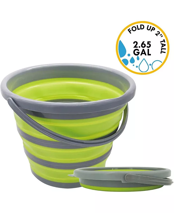 CENTURION C100 1402 Plastic Collapsible Bucket， 2.65 gallons， Lime Green Grey