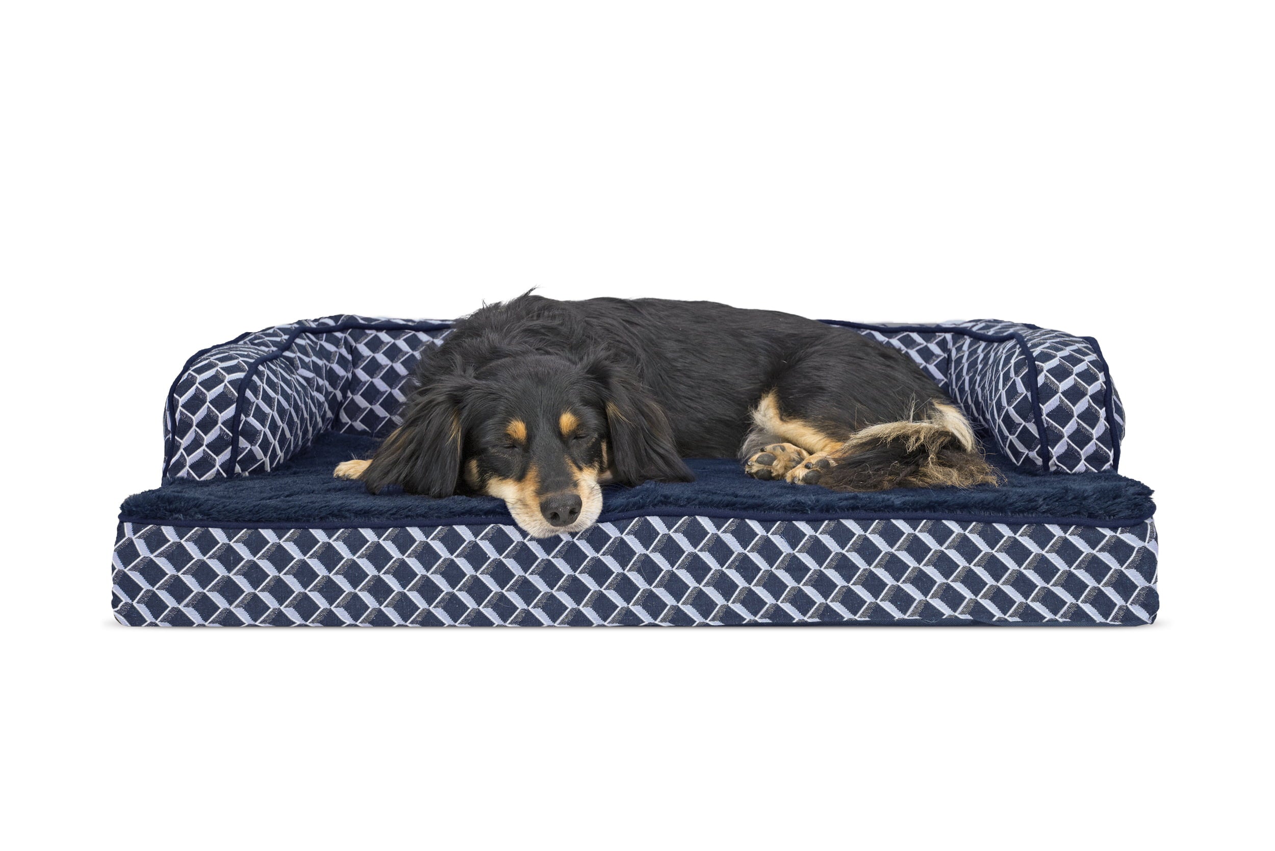 FurHaven Pet Dog Bed | Orthopedic Plush and Decor Comfy Couch Sofa-Style Pet Bed for Dogs and Cats， Diamond Blue， Medium