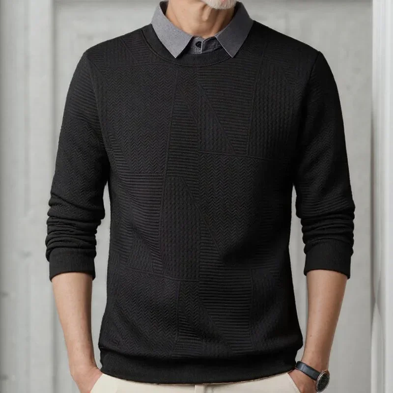 Suéter Oxford™  com Efeito Camisa e Trama Trançada / Estilo Impecável sem Esforço para o Homem de Autoridade!