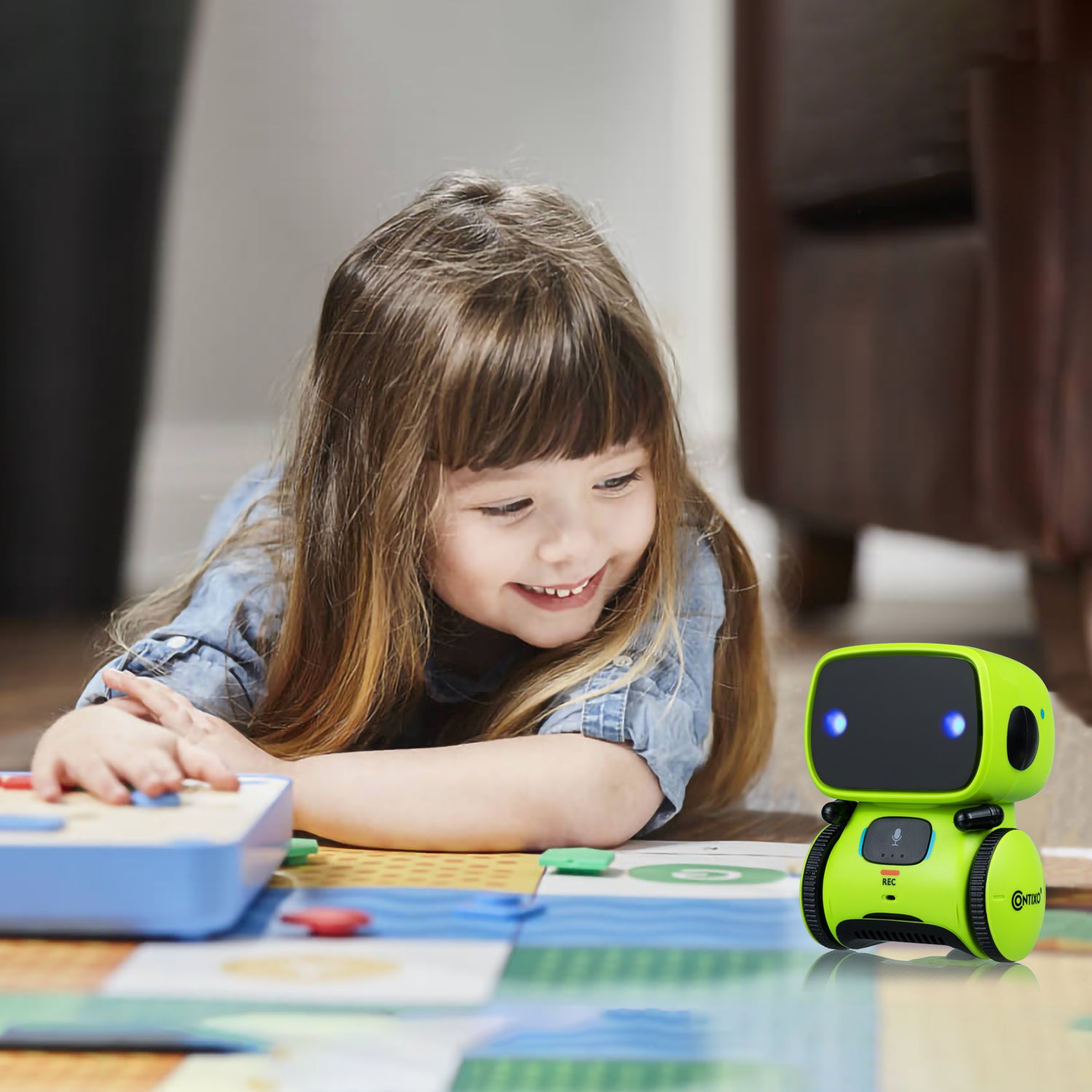Contixo Kids Smart Robot Toy Mini Robot Talking Singing Dancing Interactive Voice Control Touch Sensor Speech Recognition Infant Toddler Children Robotics - R1 Green