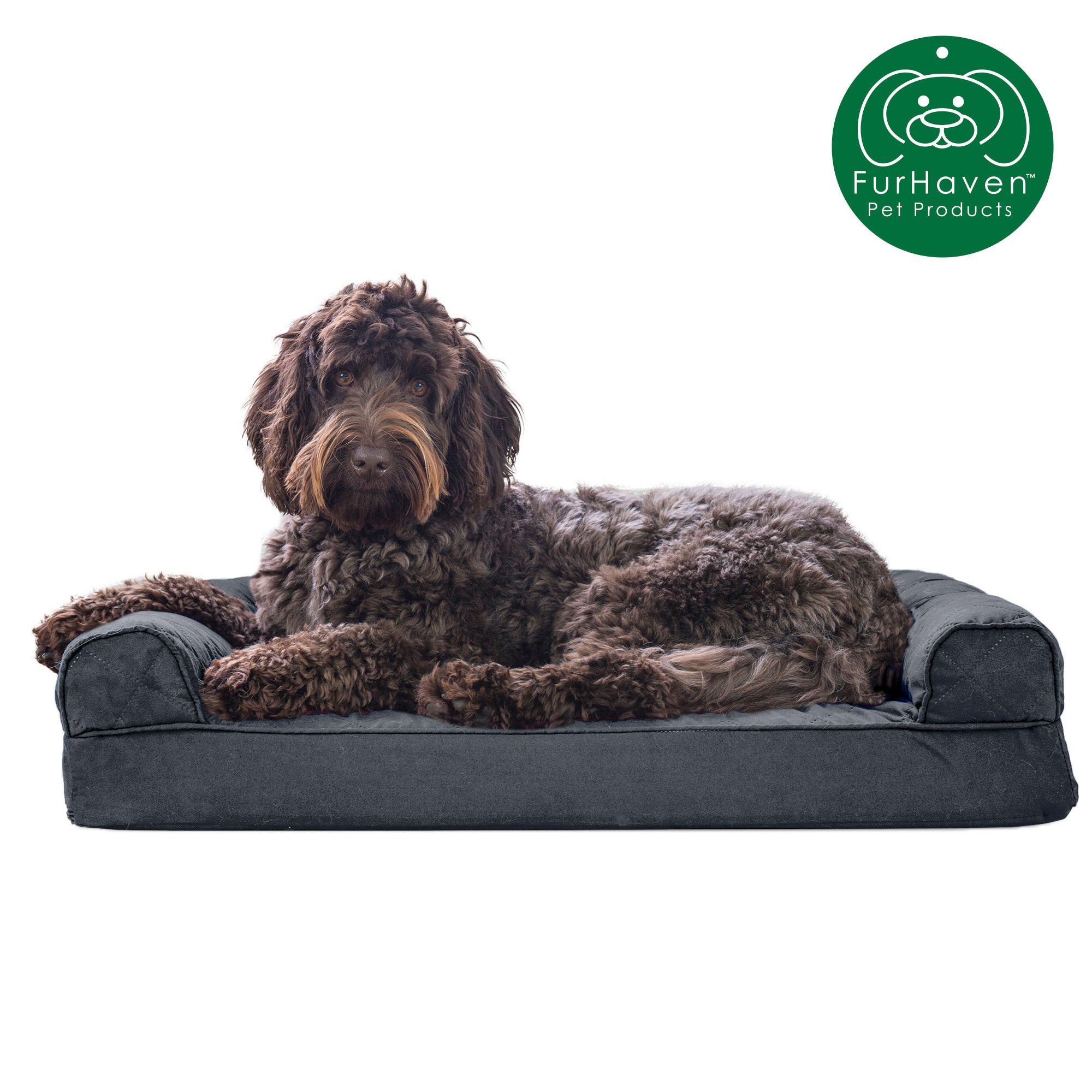 FurHaven Pet Products | Memory Foam Quilted Sofa Pet Bed for Dogs and Cats - Iron Gray， Medium