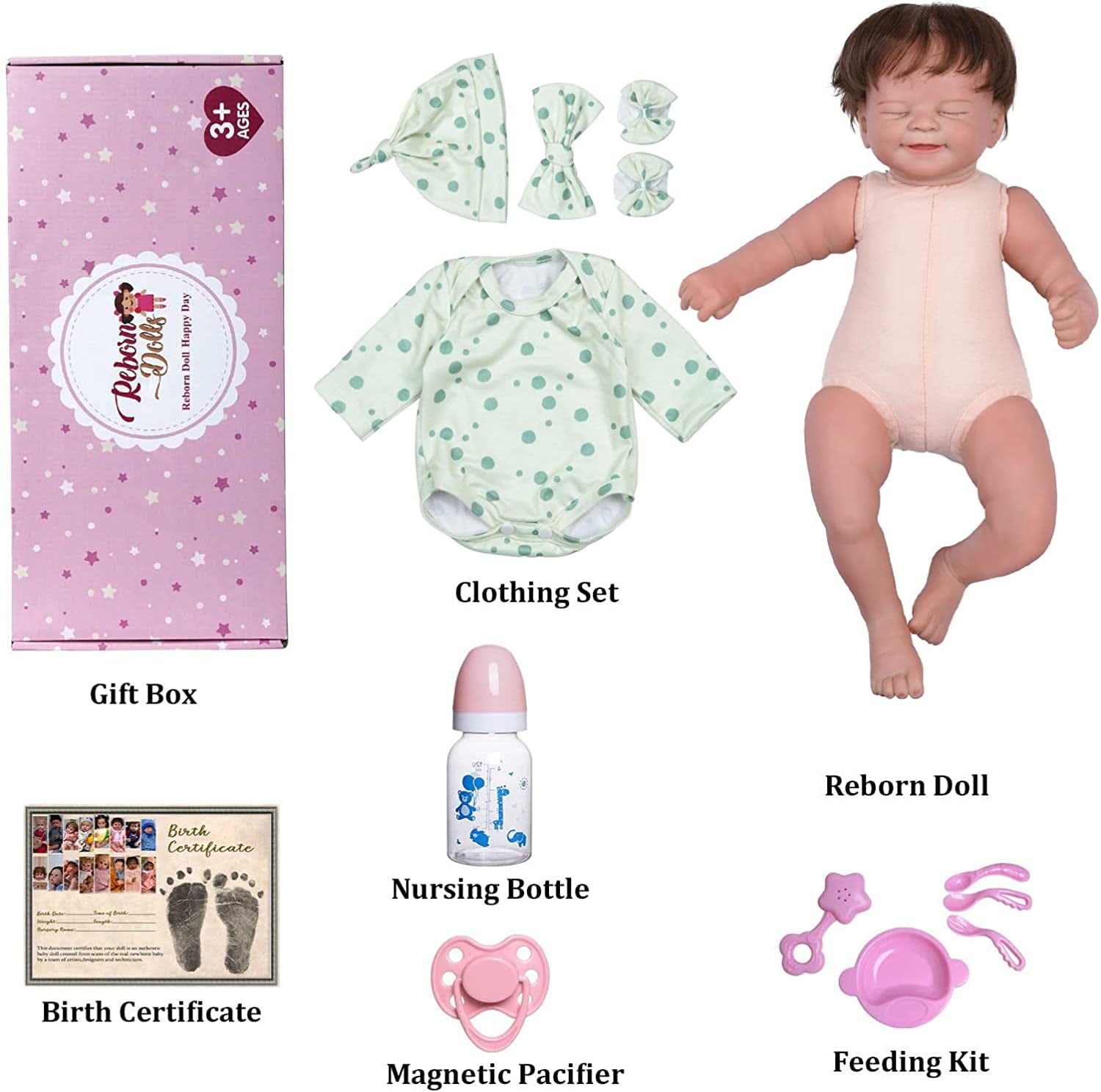 JIZHI Realistic Newborn Reborn Baby Cute Lifelike Baby Dolls Girl with Clothes and Toy Accessories Gift for Kids 3+