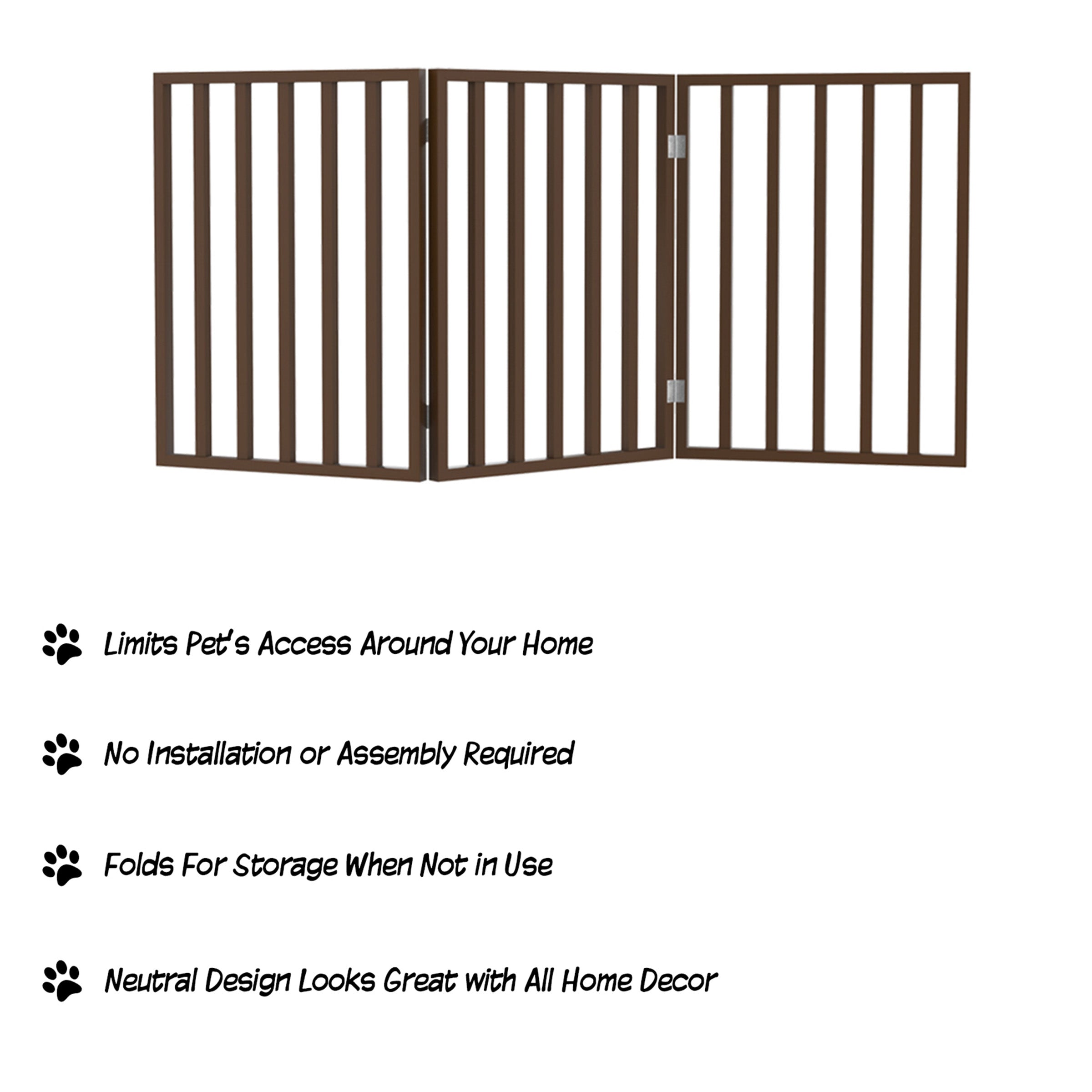 Indoor Pet Gate - 3-Panel Retractable Dog Gate for Stairs or Doorways - 24-Inch Freestanding Folding Pet Fence for Cats and Dogs by PETMAKER (Brown)