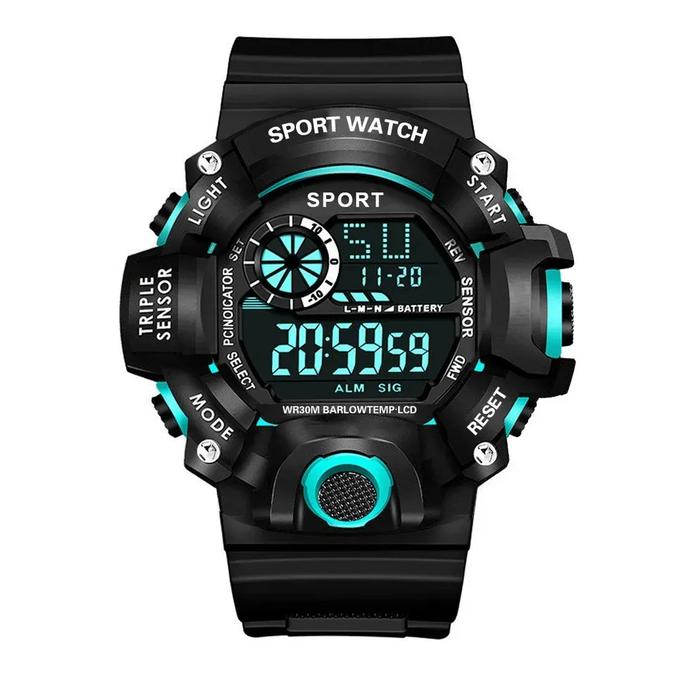 LIUYANGTIAN Fashion Men's Watch Sports Electronic Wristwatch Large dial Multifunctional Waterproof Luminous Alarm Kids Male's Military Watch