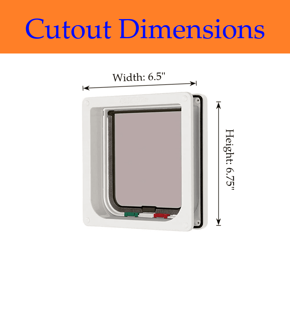 Cat Mate 4 Way Locking Cat Flap W/Door Liner-White， Transparent Flap and Magnetic Catch
