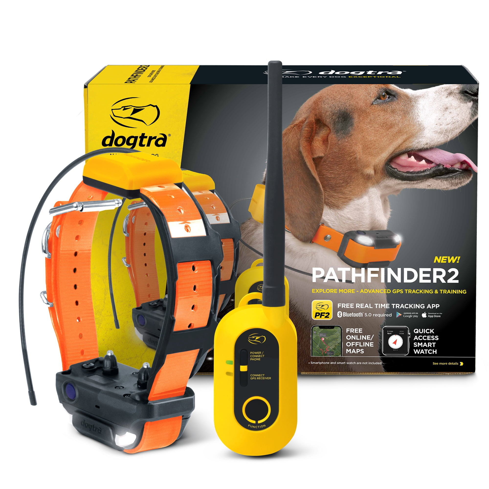 Dogtra Pathfinder 2 GPS Dog Tracker e Collar LED Light No Monthly fees Free App Waterproof Smartwatch Control Satellite Based Real Time Tracking Long Range Multiple Dogs Smartphone Required