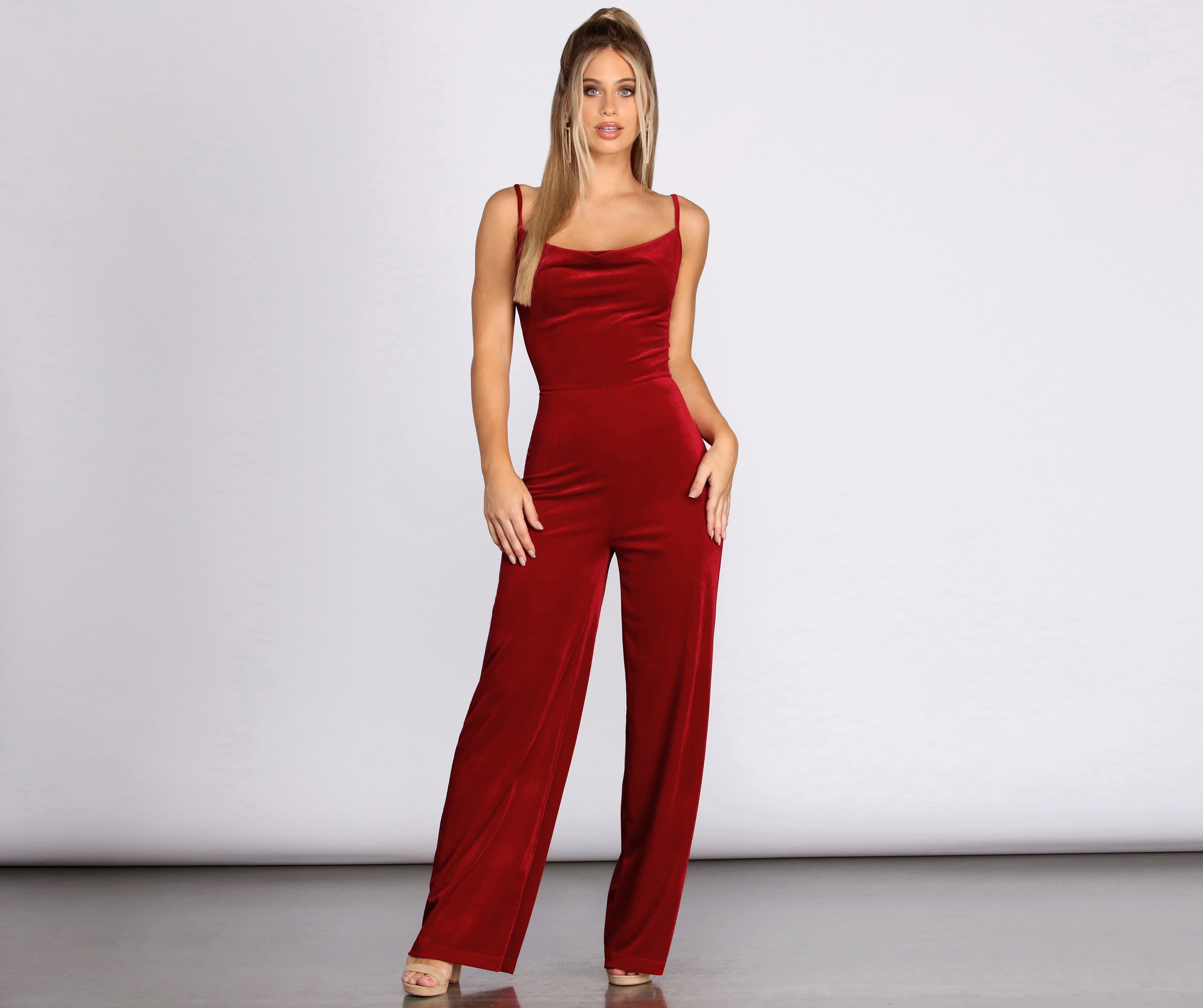 Cowl Neck Velvet Jumpsuit