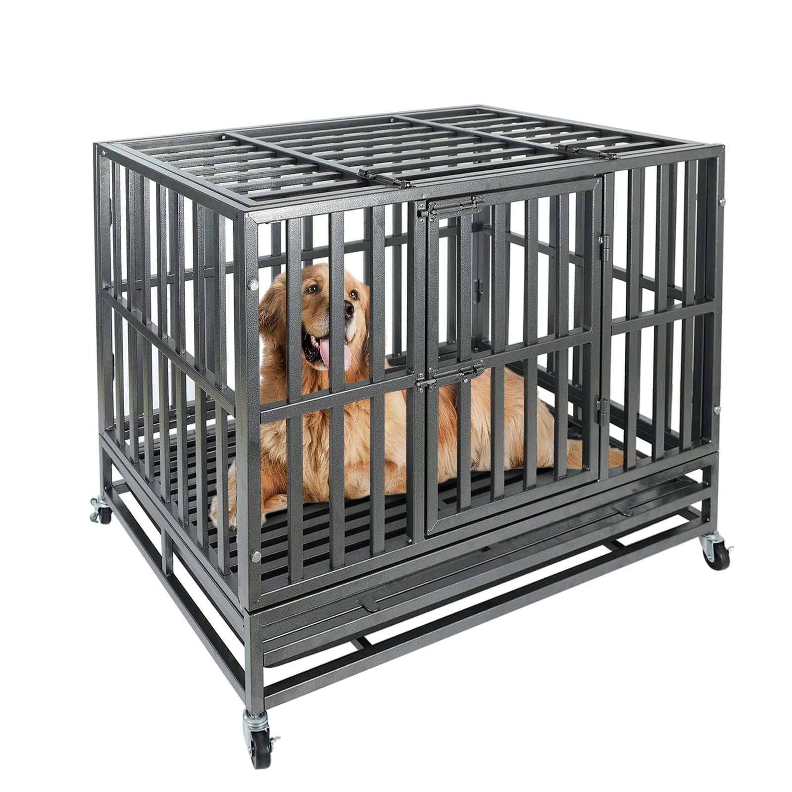 Confote 38Inch Heavy Duty Dog Cage Strong Metal Kennel and Crate for Medium and Large Dogs， Pet Playpen with Four Lockable Wheels