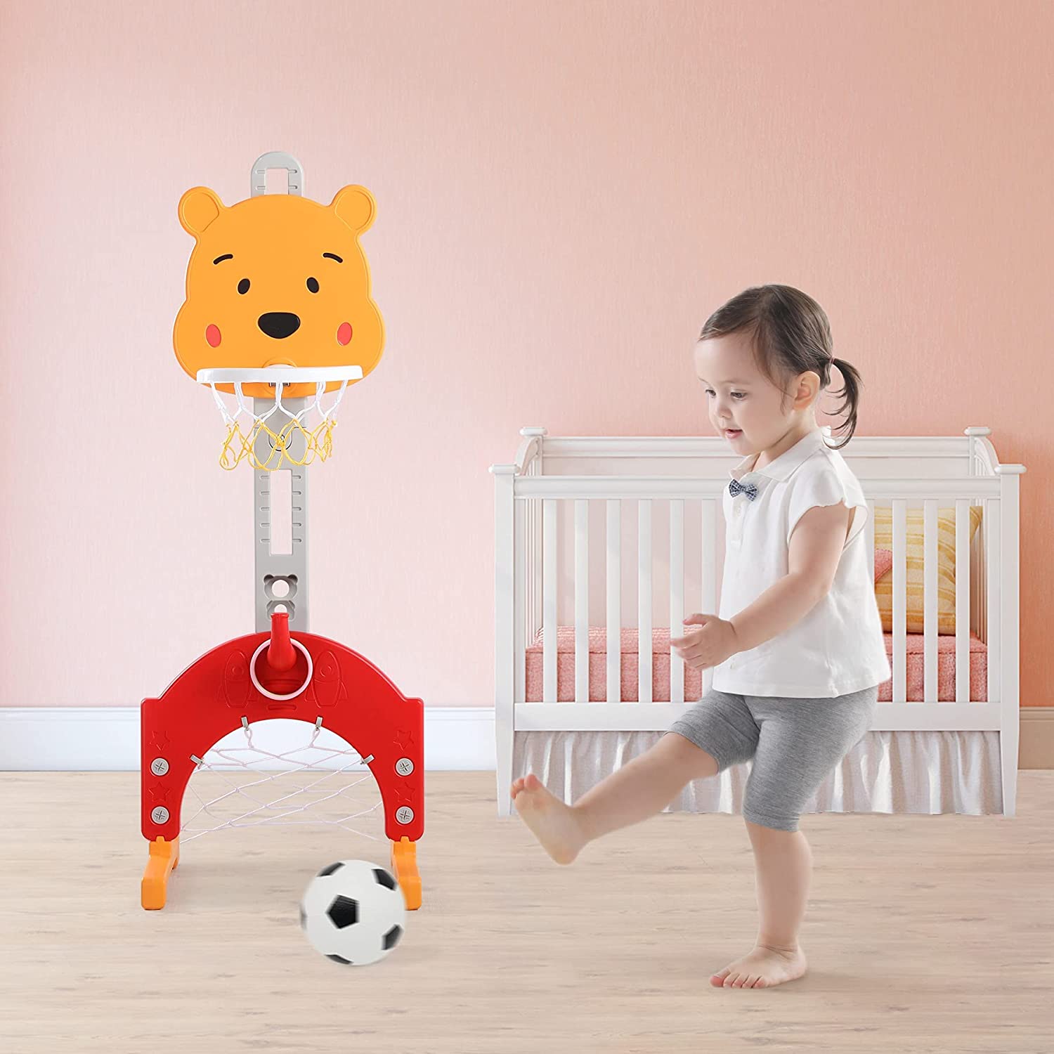 BATE Kids Basketball Hoop with Balls， 2 in 1 Adjustable Height Basketball Hoop Set (No Rings)