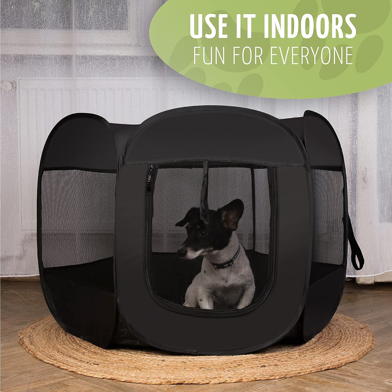 Zone Tech Portable Foldable Pet Playpen Tent – Medium Size Indoor Outdoor Mesh Open Air Exercise Pop-Up Playen Tent for Dogs and Cats