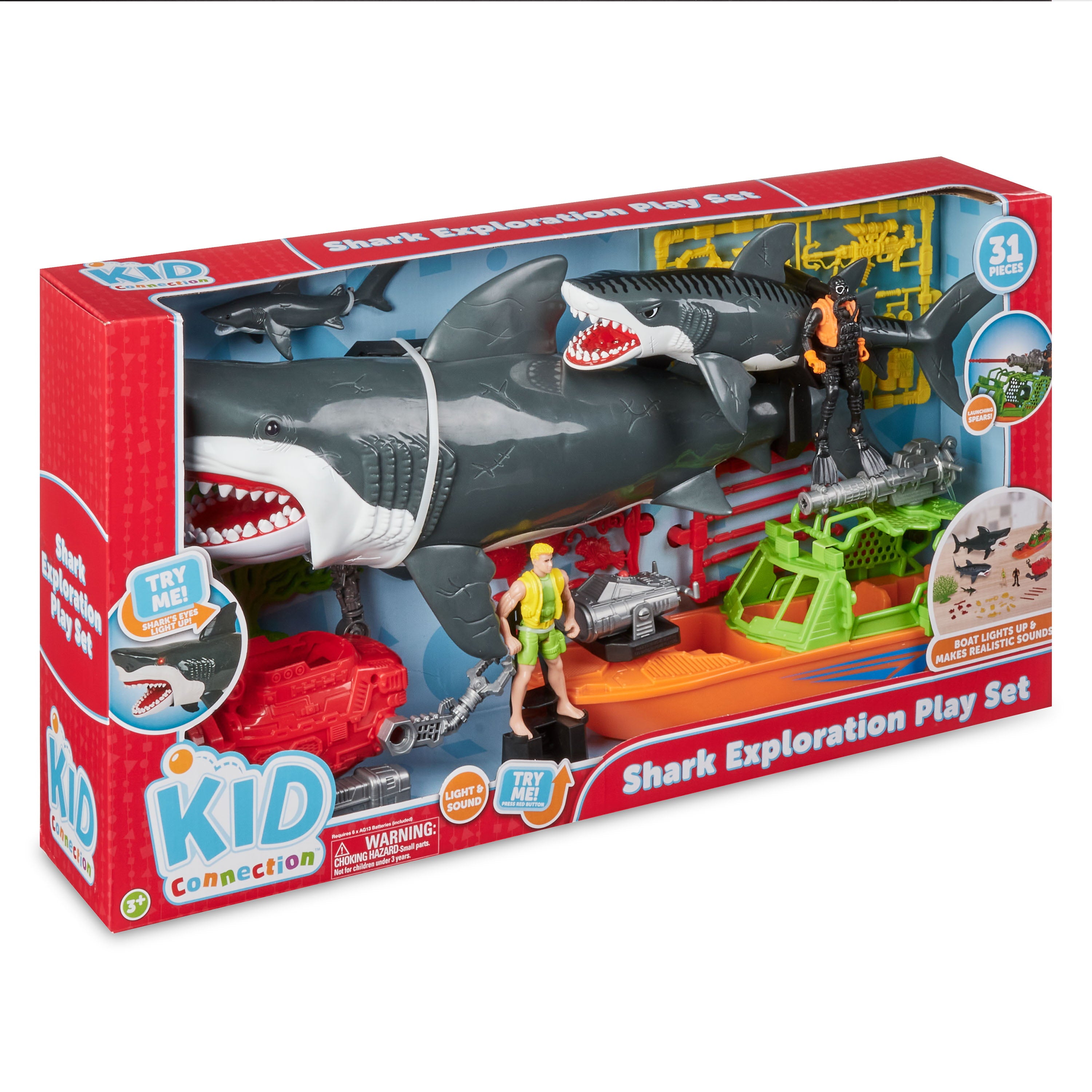 Kid Connection Shark Exploration Play Set， With Marine Boat and Vehicles， 31 Pieces