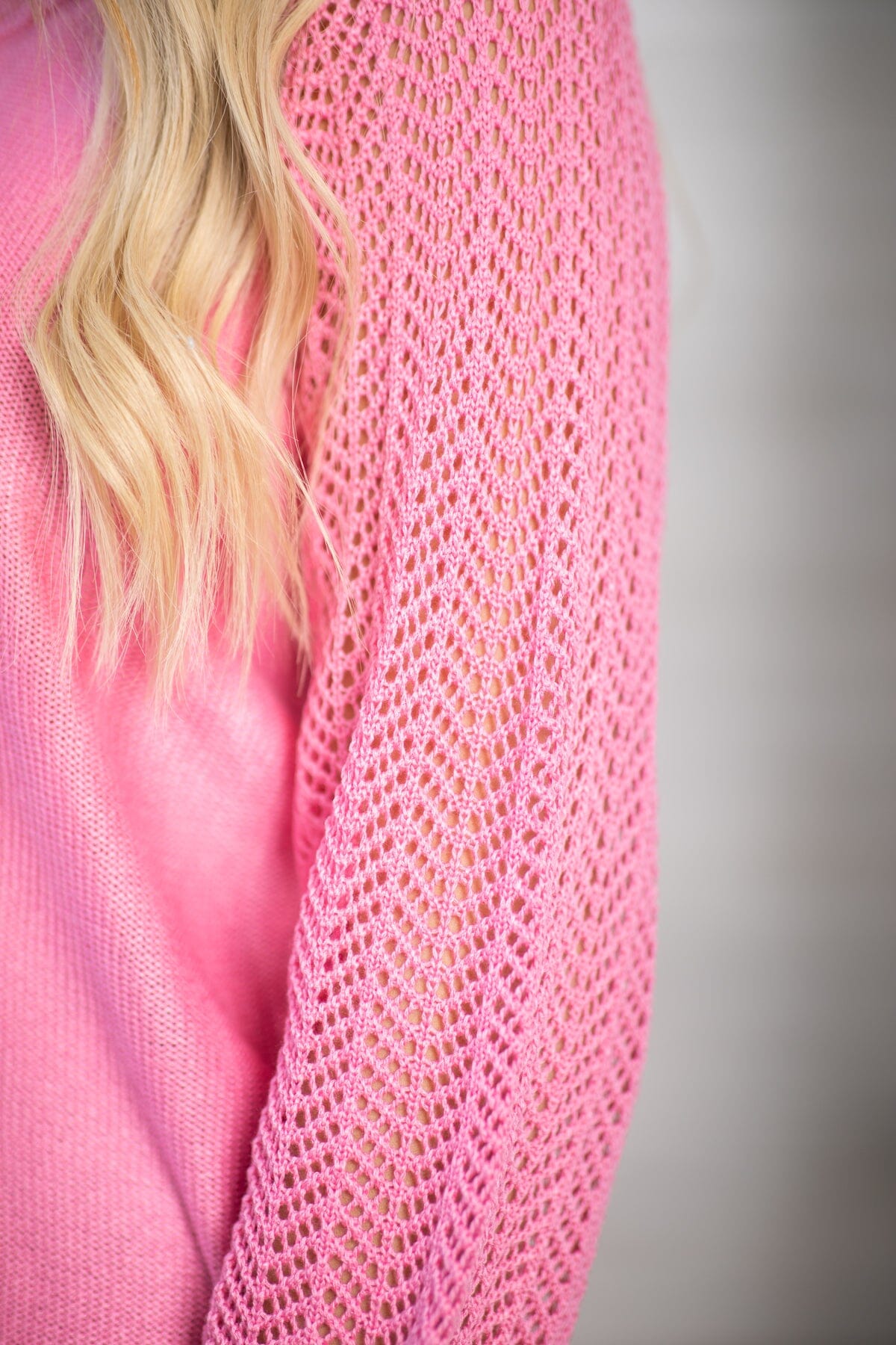 Pink Pointelle Sleeve Detail Sweater