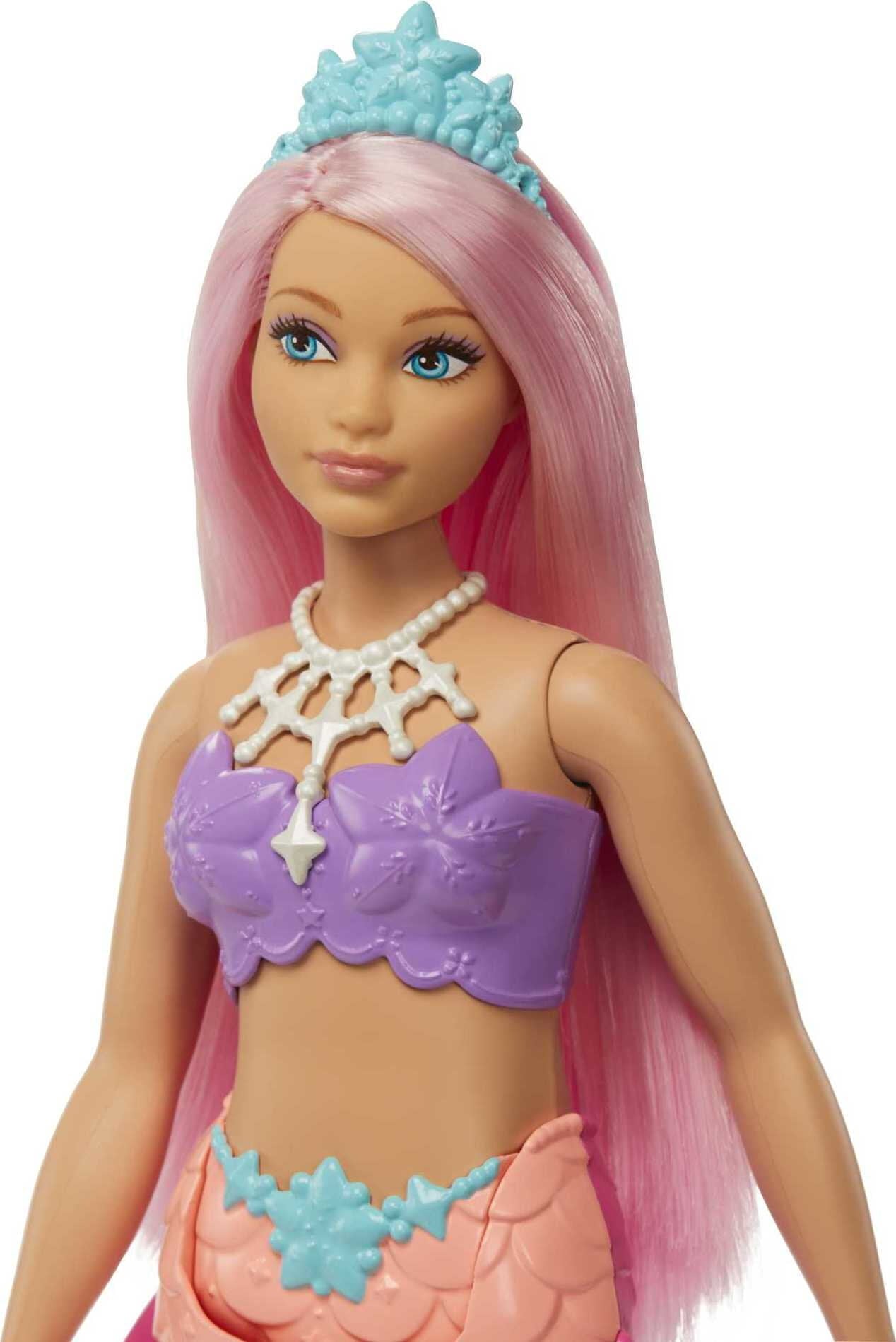 Barbie Dreamtopia Mermaid Doll with Curvy Body, Pink Hair & Tail & Tiara Accessory