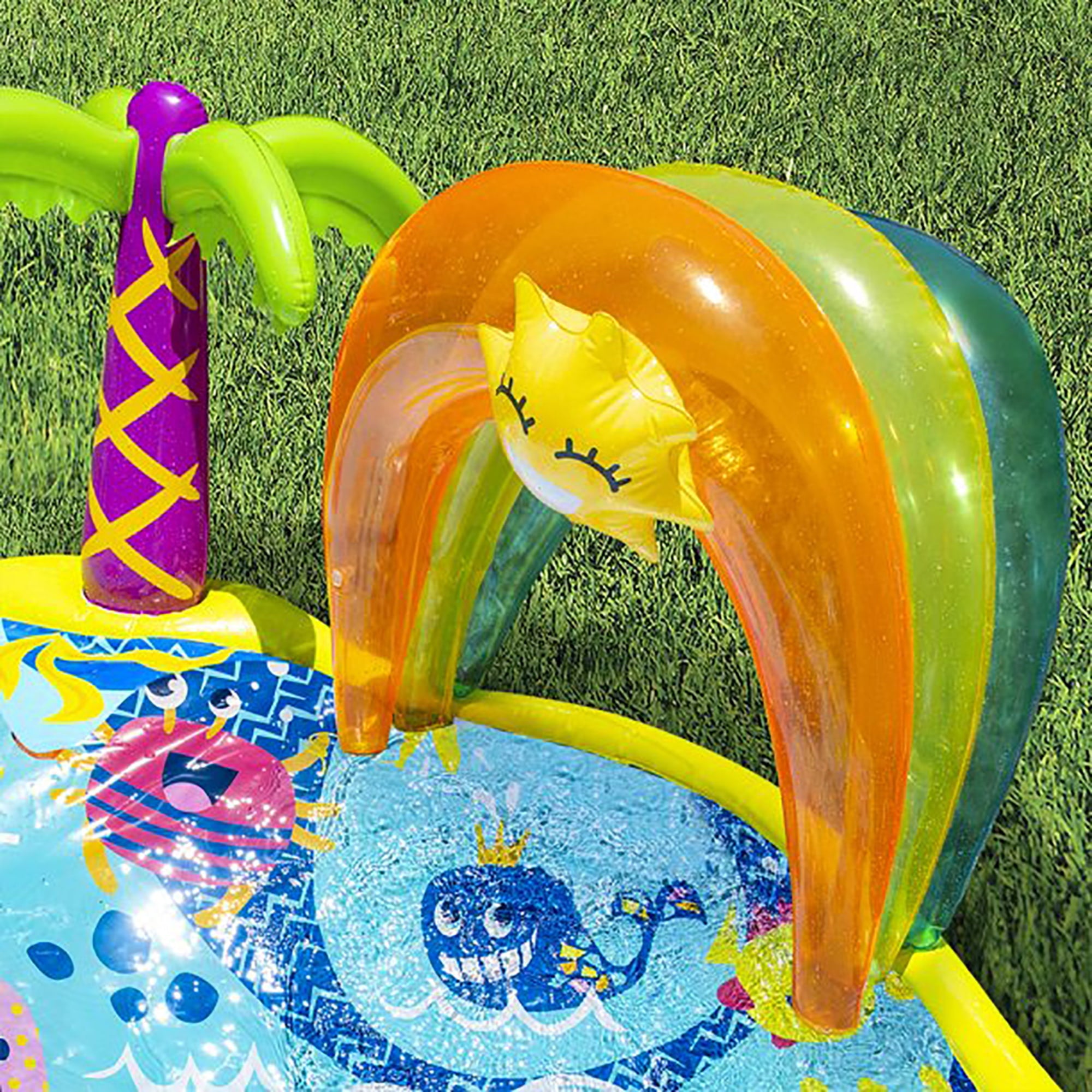Banzai Splish Splash Water Park JR， Length: 90 in， Width: 52 in， Height: 24 in， Junior Inflatable Outdoor Backyard Water Splash Toy