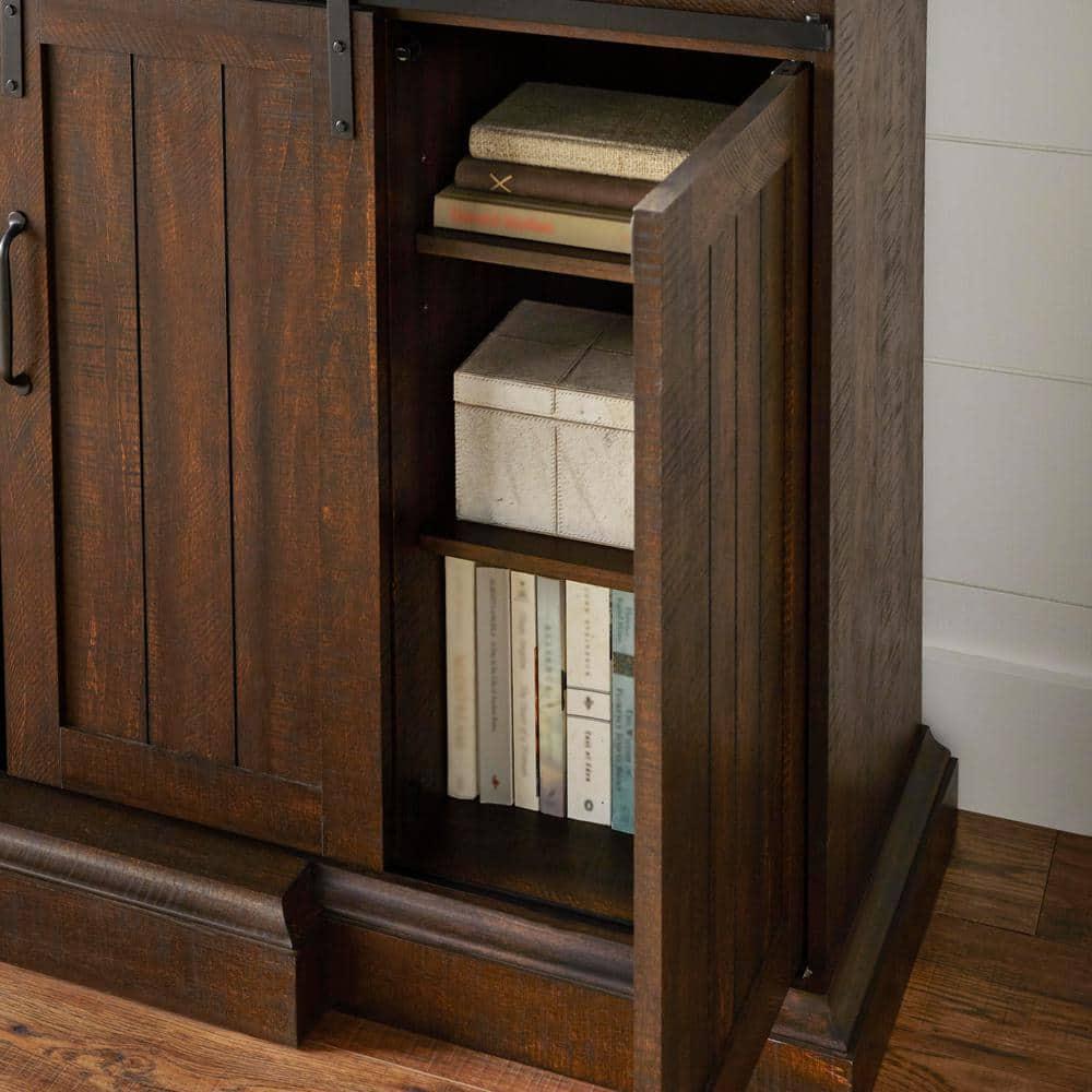 Home Decorators Collection Kerrington 60 in Freestanding Infrared Electric Fireplace in Rustic Walnut with Media