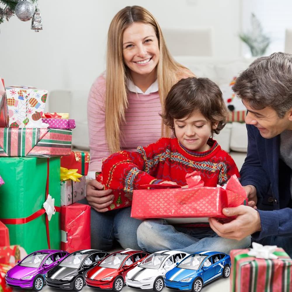 Cocobaby 1:24 Scale Tesla Model X Alloy Car Model Diecast Toy Vehicles for Kids， Tesla car Model，Pull Back Alloy Car with Lights and Music，Children's Birthday， car Model Collections.