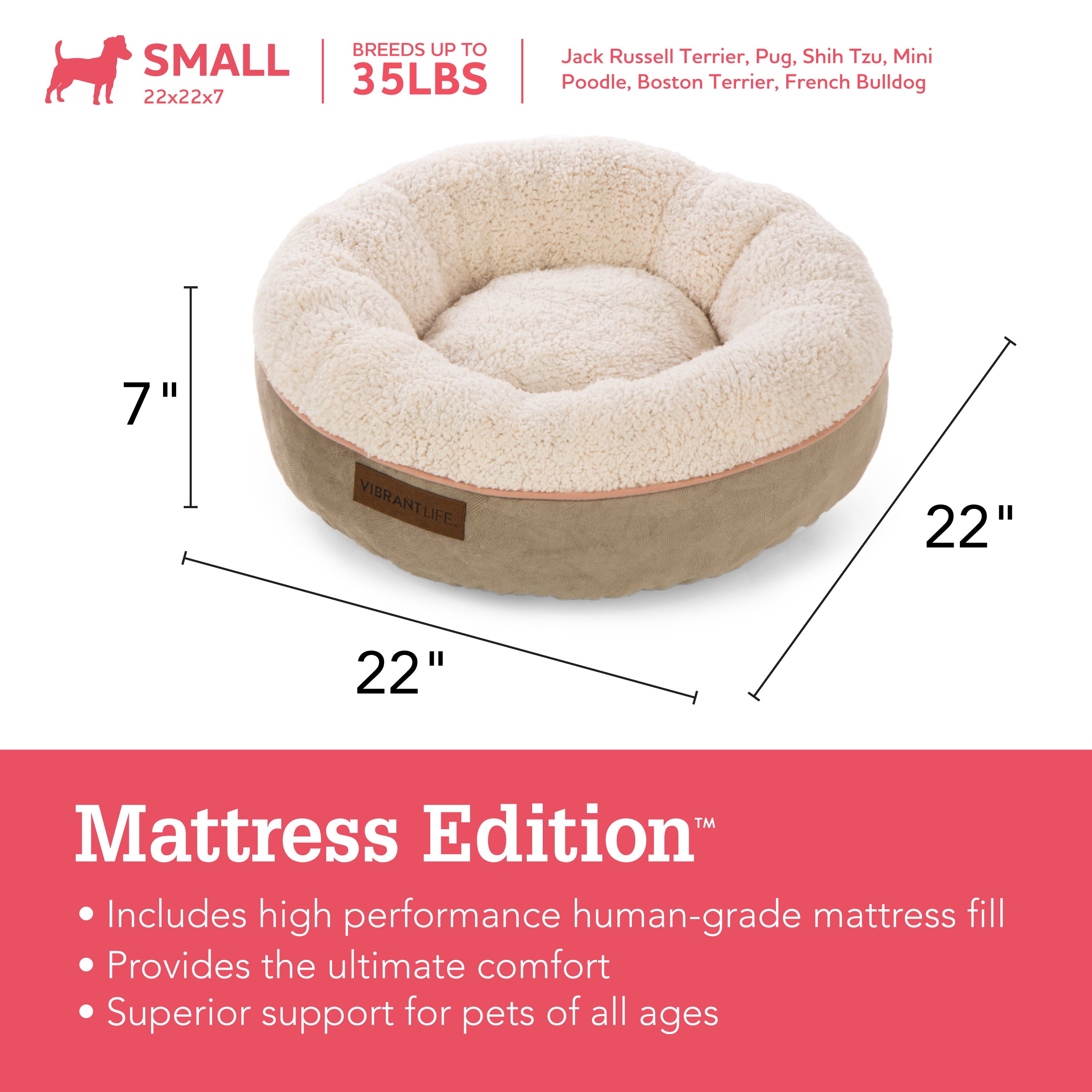 Vibrant Life Sweet Sleeper Pet Bed Mattress Edition， Small， 22