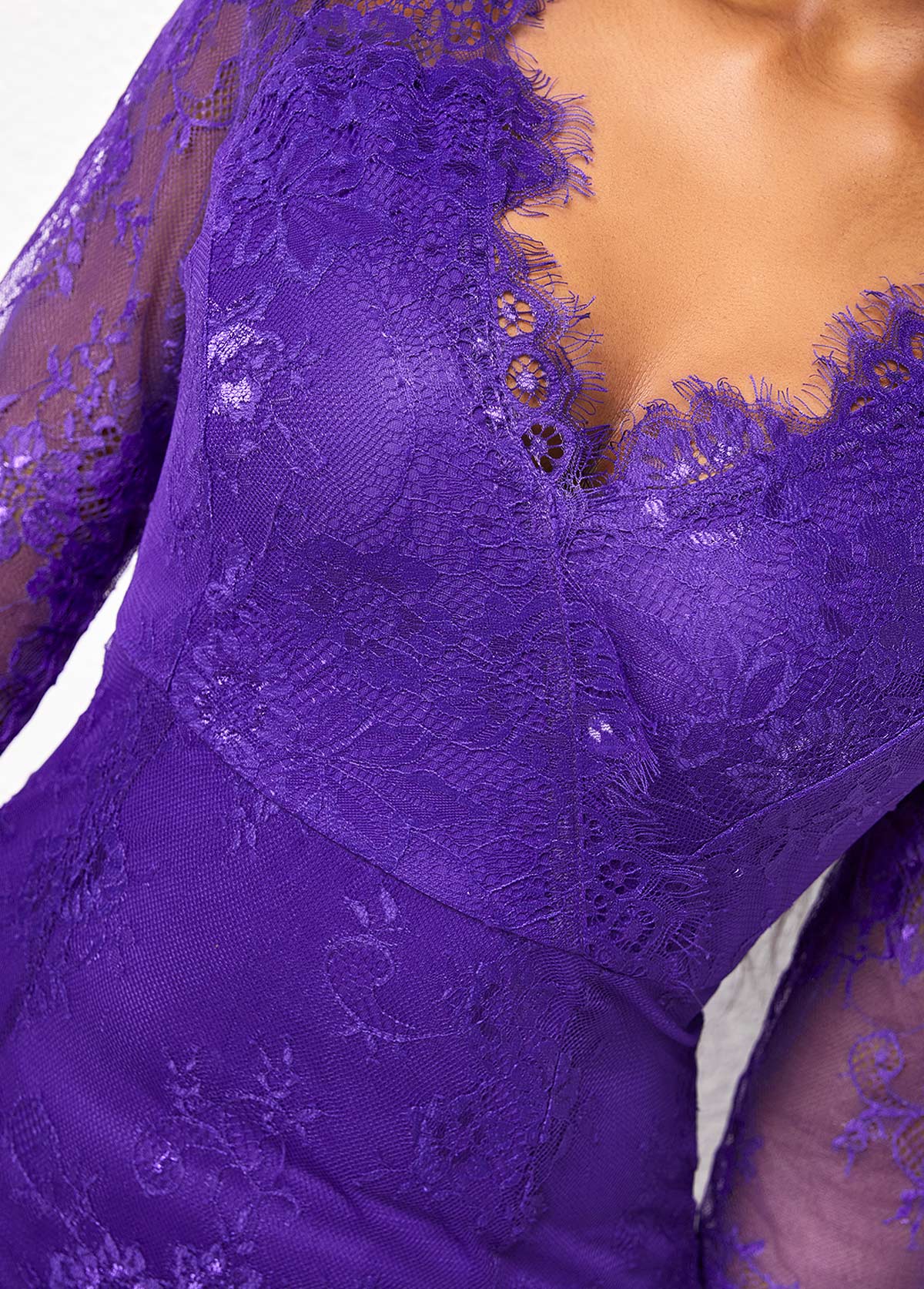 Purple Lace Stitching V Neck 3/4 Sleeve Dress