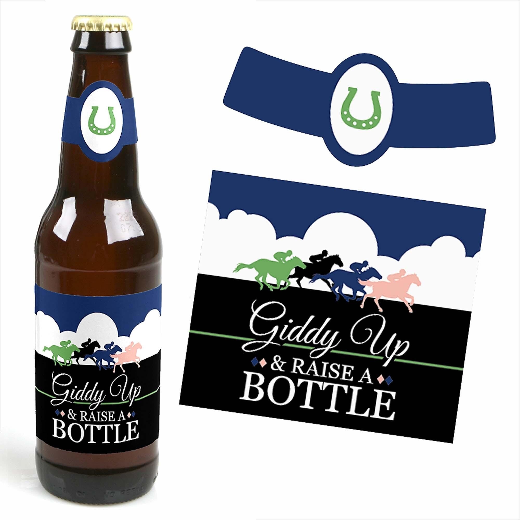 Big Dot of Happiness Kentucky Horse Derby - Horse Race Party Decorations for Women and Men - 6 Beer Bottle Label Stickers and 1 Carrier