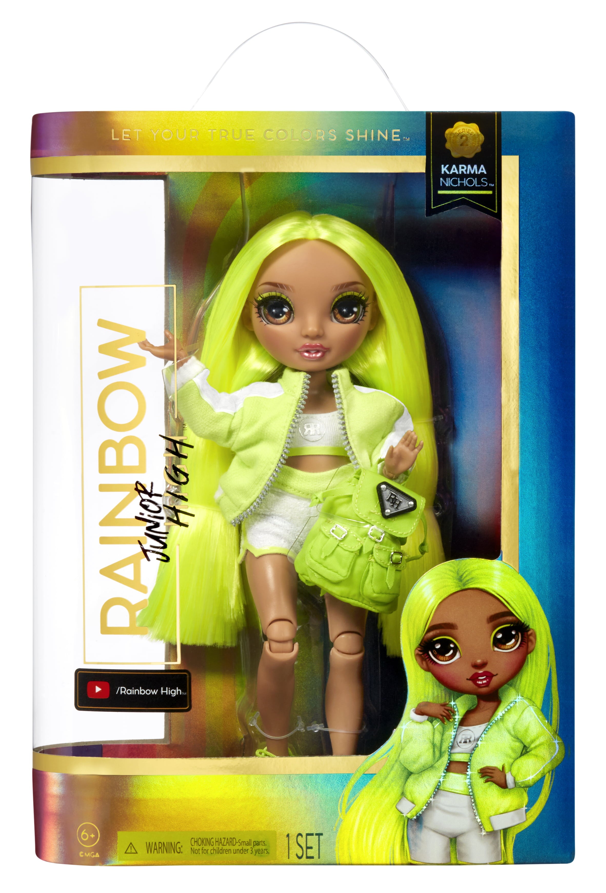 Rainbow High Jr High Karma Nichols- 9-inch NEON GREEN Fashion Doll with Doll Accessories- Open and Closes Backpack. Great Gift for Kids 6-12 Years Old and Collectors