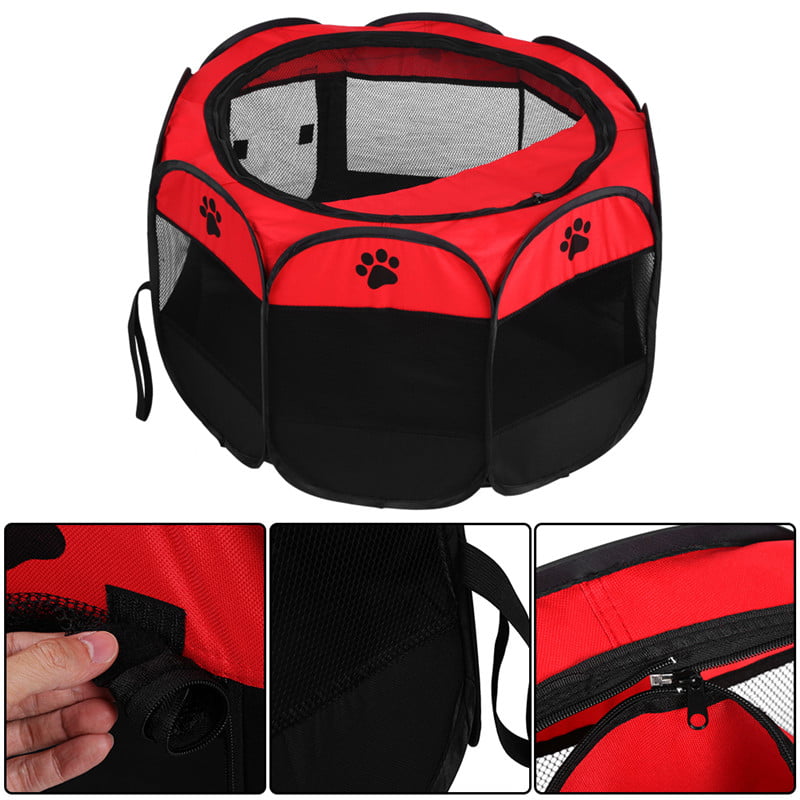 Walfront Pop-Up Foldable Dog Playpen， Red