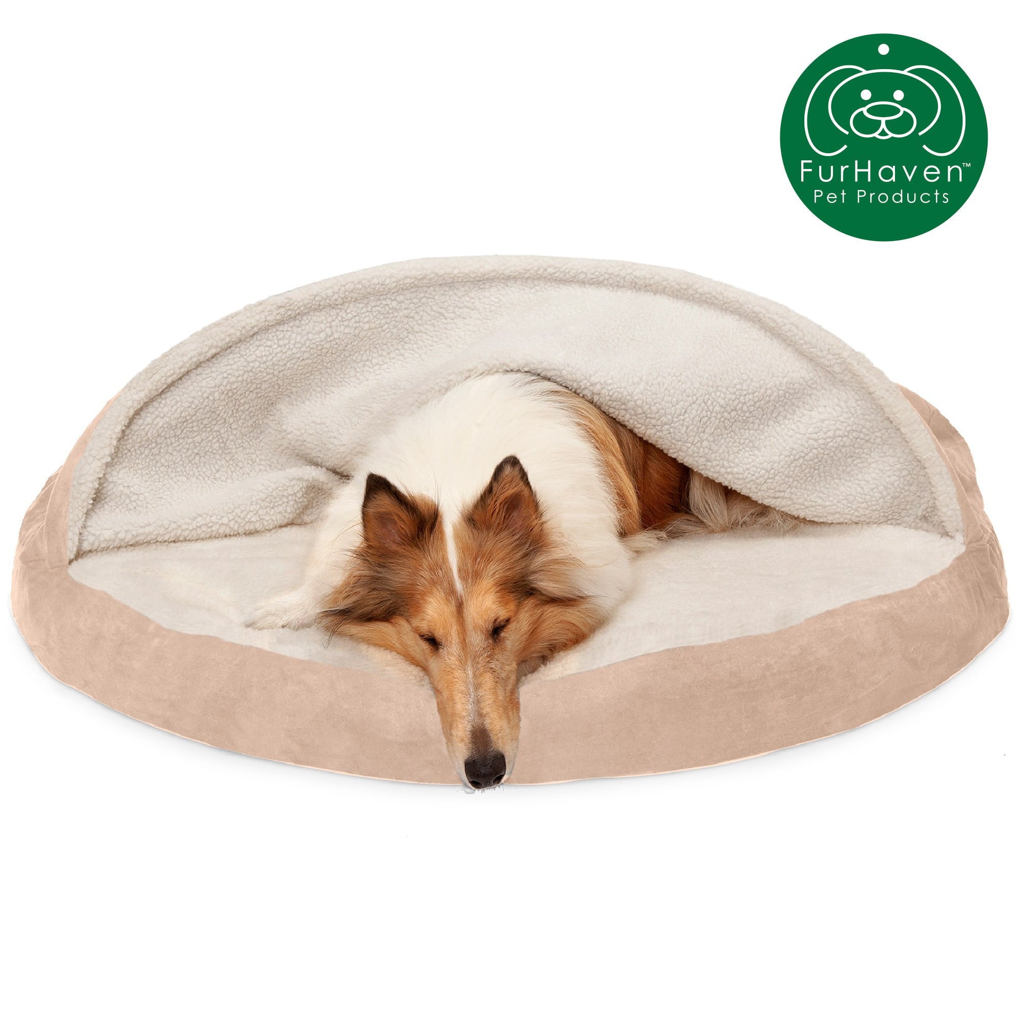 FurHaven | Orthopedic Faux Sheepskin Snuggery Burrow Pet Bed for Dogs and Cats， Cream， 44-Inch