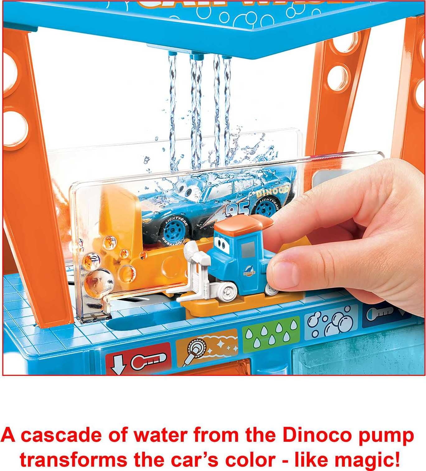 Disney Pixar Cars Dinoco Car Wash Playset with Toy Pitty and Color-Change Lightning McQueen