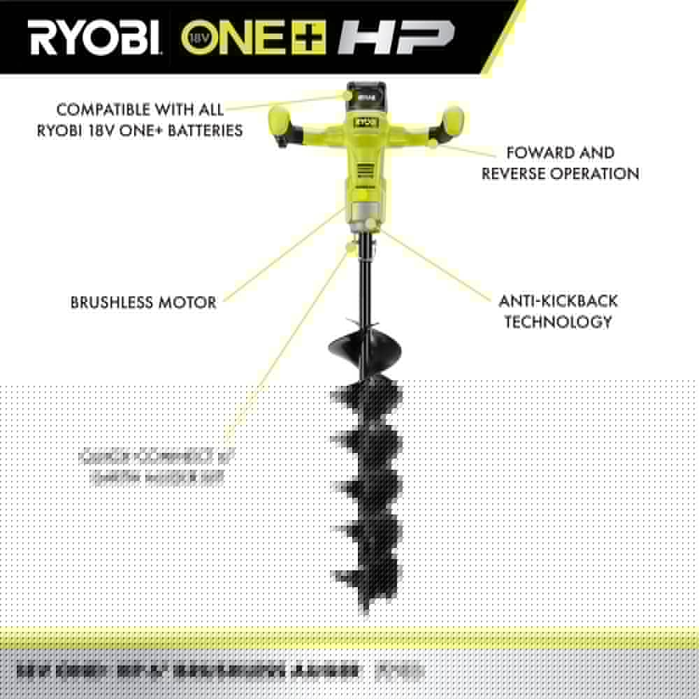 RYOBI ONE HP 18V Brushless Cordless Earth Auger with 6 in Bit Included