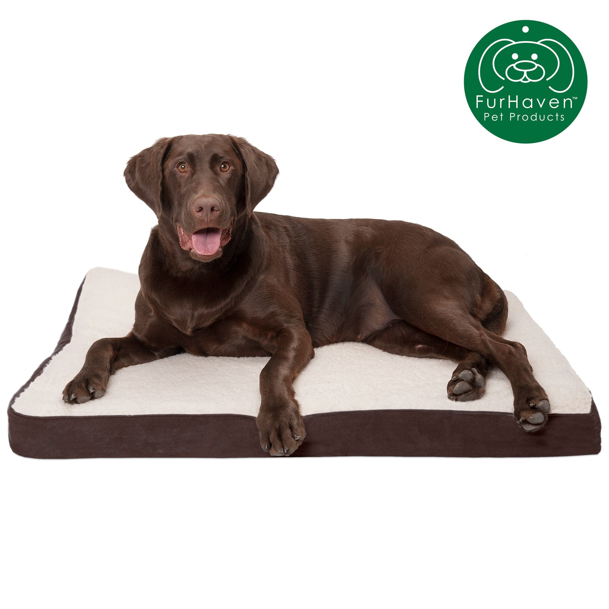 FurHaven Pet Products Faux Sheepskin and Suede Deluxe Orthopedic Dog Bed - Espresso， Large