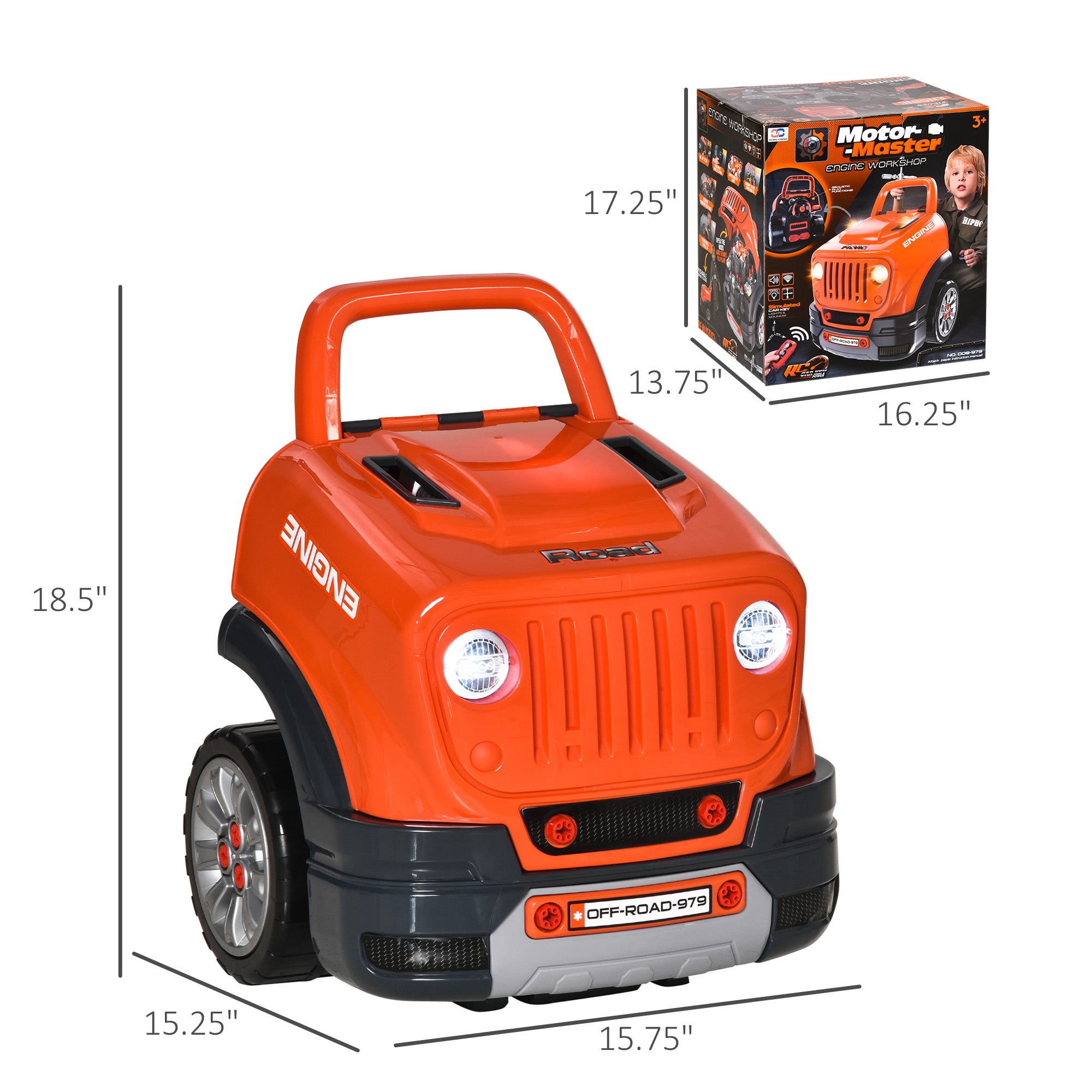 Qaba Truck Engine Maintenance Playset for Kids 61pc Service Station Toy， Orange