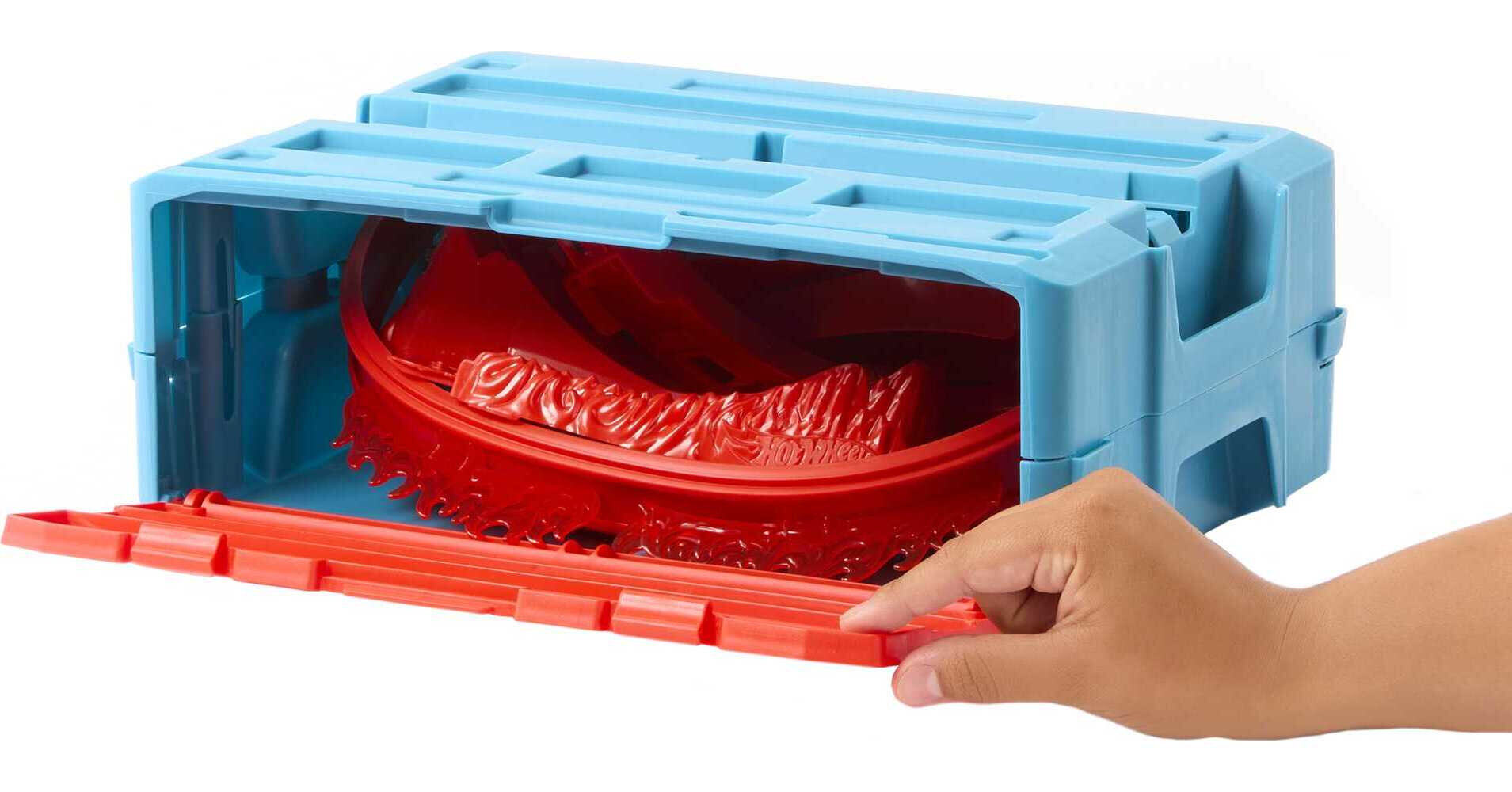 Hot Wheels Track Builder Flame Stunt Pack， Toy Car and Storage Container (16 Track Pieces)