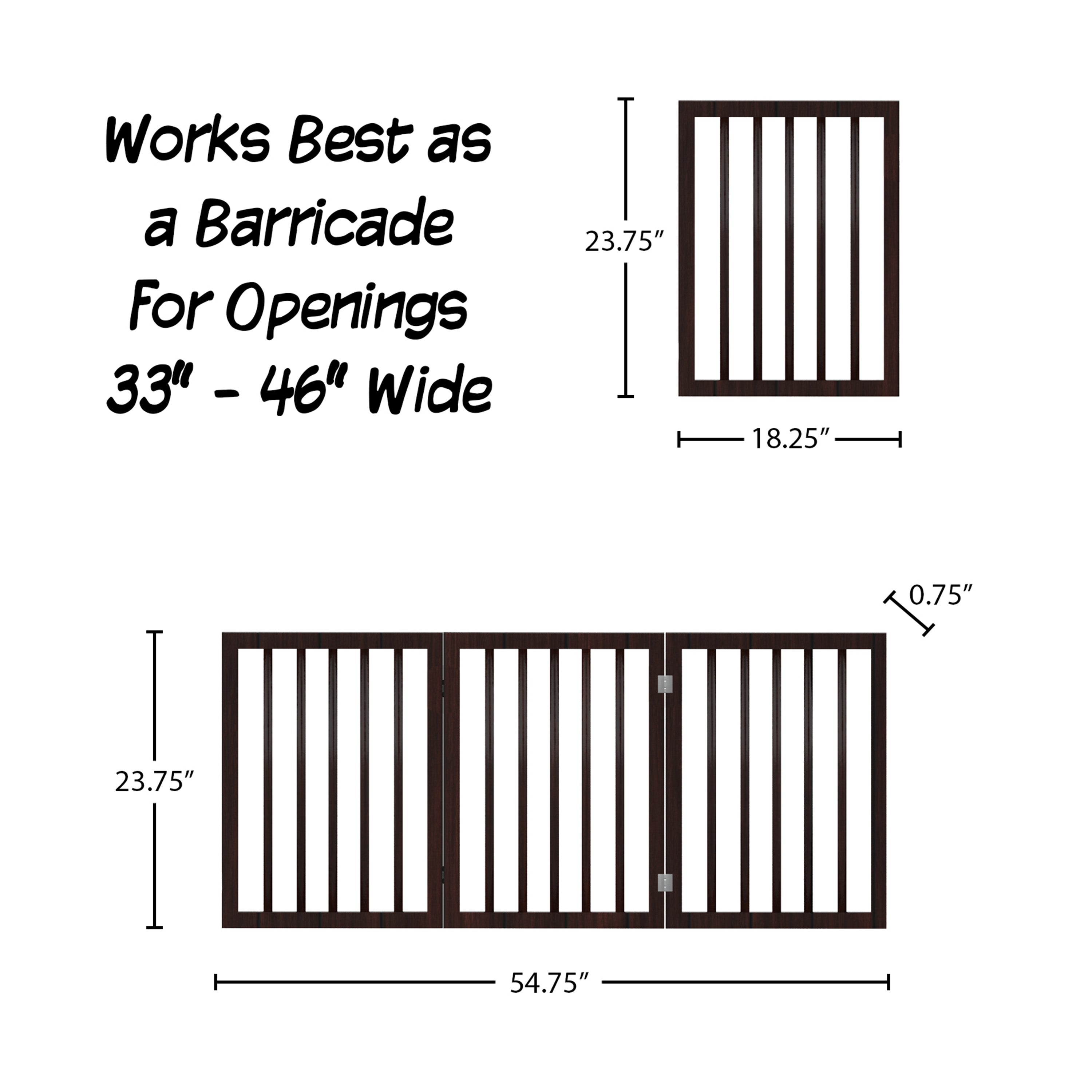 Pet Gate ? Dog Gate for Doorways Stairs or Room ? 23.75-inch-Tall Freestanding 3 Panel Accordion Style Wooden Indoor Dog Fence by PETMAKER (Brown)