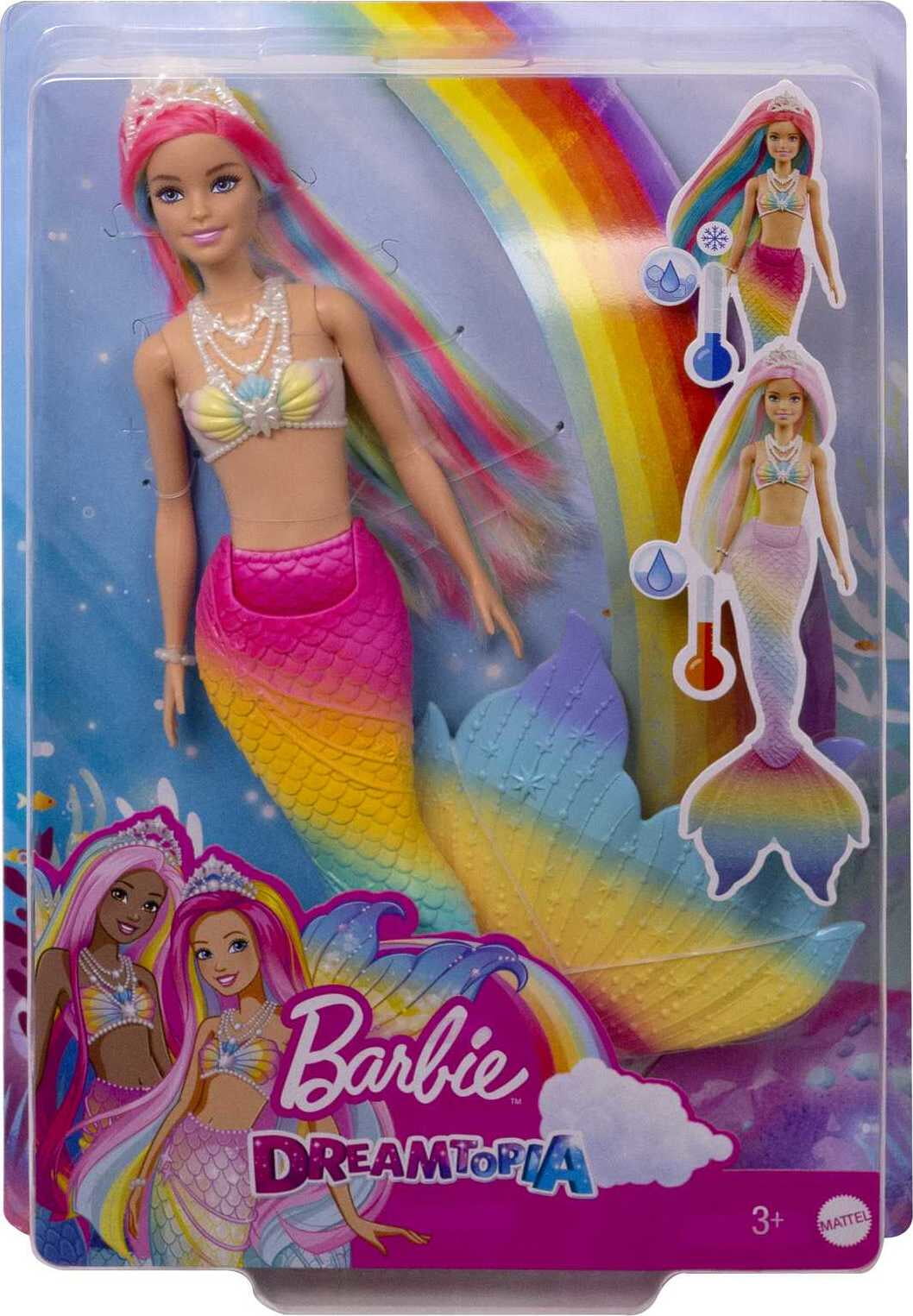 Barbie Dreamtopia Mermaid Doll with Rainbow Hair, Blue Eyes & Color-Change Feature