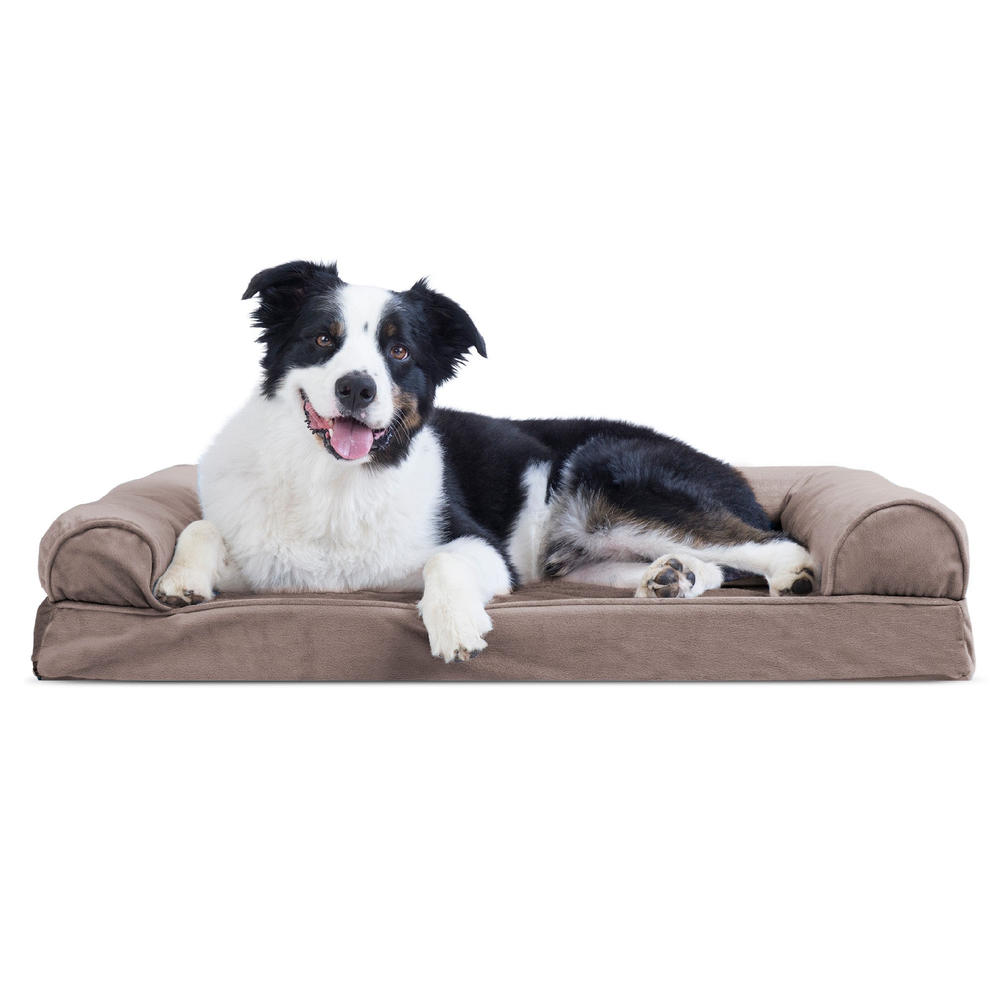FurHaven Pet Products | Cooling Gel Memory Foam Orthopedic Faux Fur and Velvet Sofa-Style Couch Pet Bed for Dogs and Cats， Driftwood Brown， Large