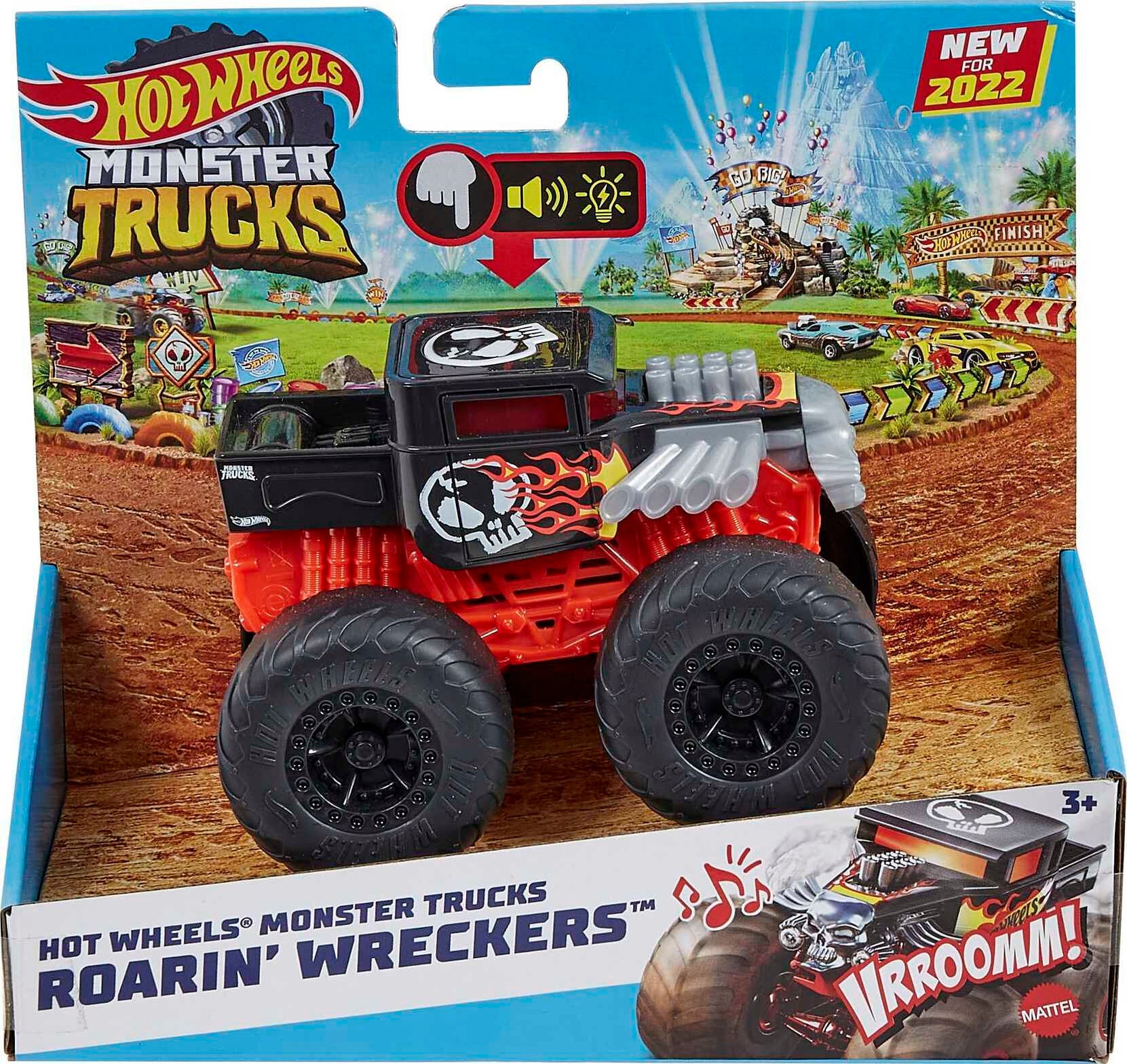 Hot Wheels Monster Trucks Roarin' Wreckers， 1:43 Scale Bone Shaker Toy Truck with Lights and Sounds