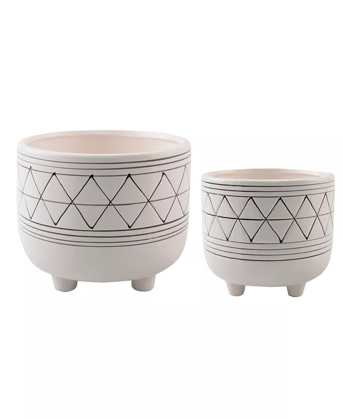 Flora Bunda Geo Ceramic Planter with Legs， Set of 2