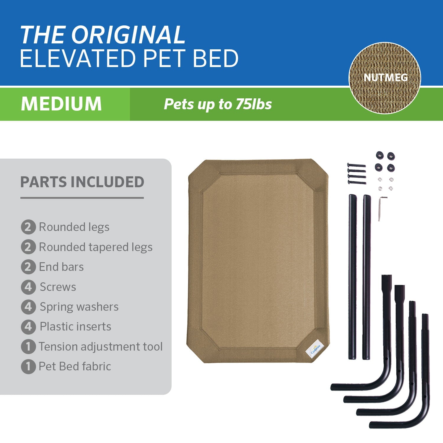 The Original Coolaroo Elevated Pet Dog Bed for Indoors and Outdoors， Medium， Nutmeg