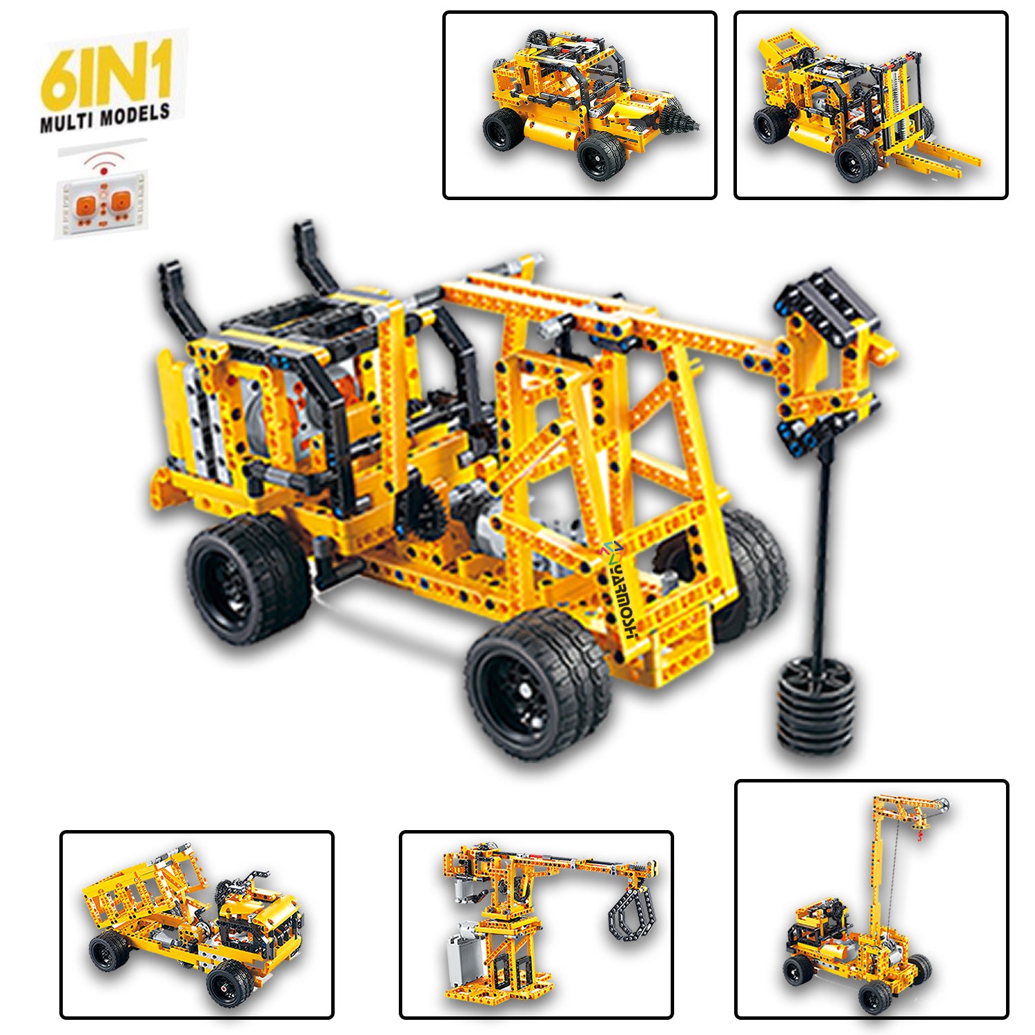 YARMOSHI RC Building Blocks Large Truck Turns Into Car and Crane Engineering Educational STEM Gift for Boys and Girls Model Cars Kit 718 PCS Remote Control USB Charger for Kids Teens Adults