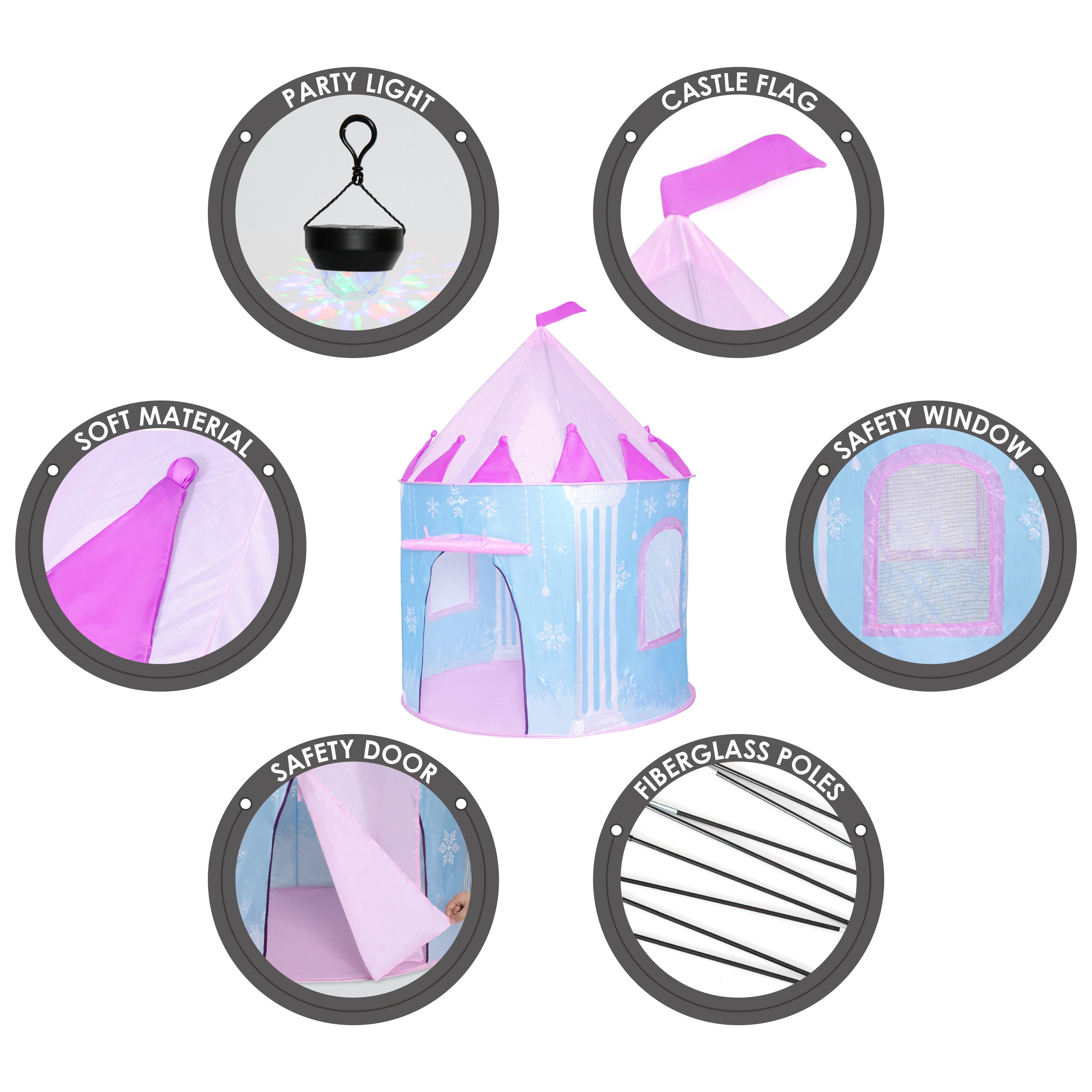 Sportcraft Fairy Tale Castle Play Tent for Girls and Boys - Frozen Style Playhouse Pop Up Princess Tent w/ Party Light and Tent Carry Tote