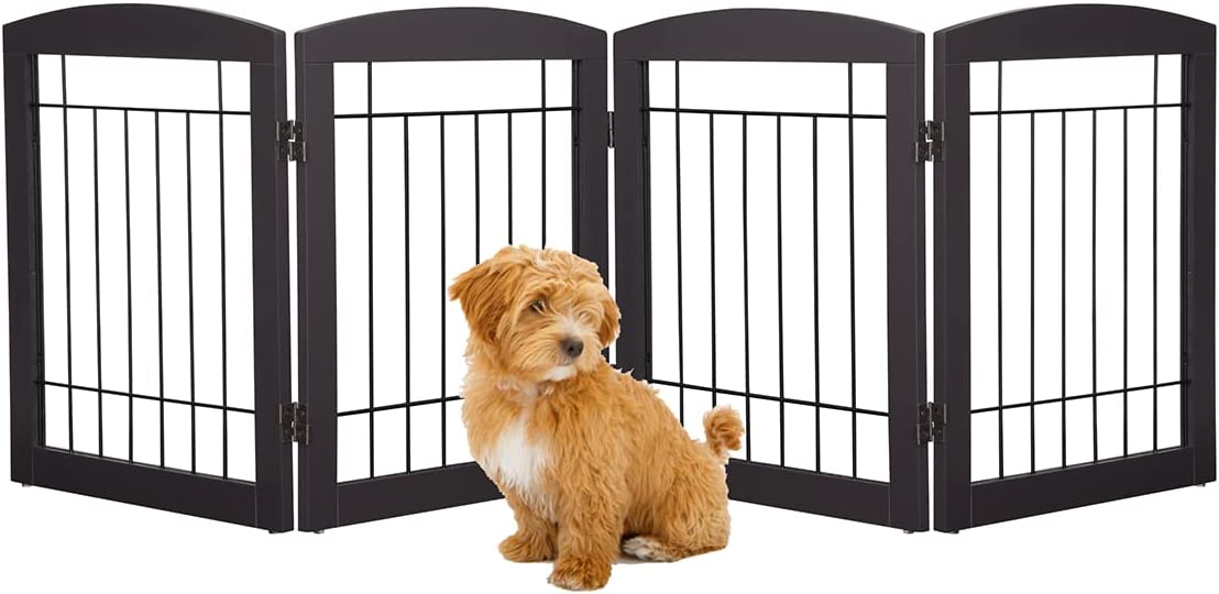 PAWLAND Wire Free Standing Pet Gate for Dogs， Foldable Dog Gate for The House Indoor， Step Over Pet Puppy Safety Fence， Doorway， Stairs， 80 Inch Wide， 24