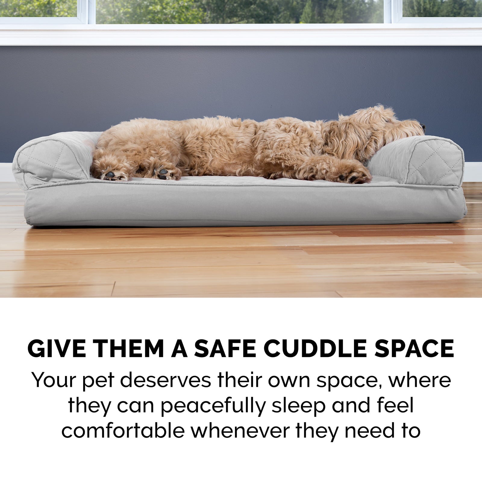 FurHaven Pet Products | Quilted Pillow Sofa Pet Bed for Dogs and Cats， Silver Gray， Medium