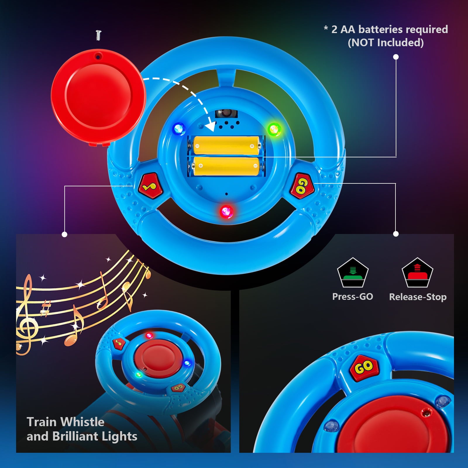 JOYLDIAS 6V Electric Ride on Train for Kids with Curved Tracks， Songs， Stories， Lights， Horns， Storage and Foot Pedals， Blue