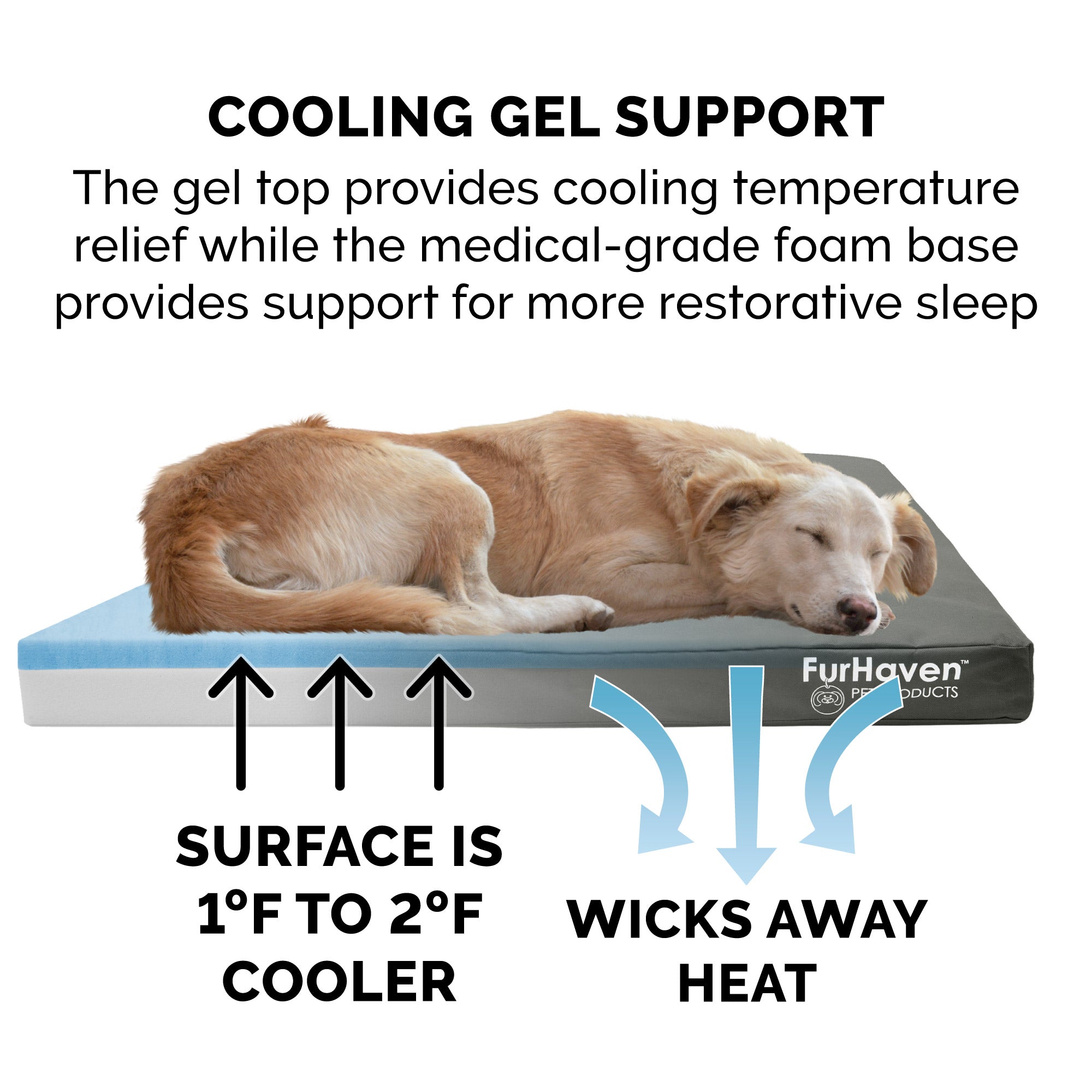 FurHaven Pet Products | Deluxe Cooling Gel Memory Foam Orthopedic Oxford Indoor/Outdoor Water-Resistant Pet Bed for Dogs and Cats， Stone Gray， Medium