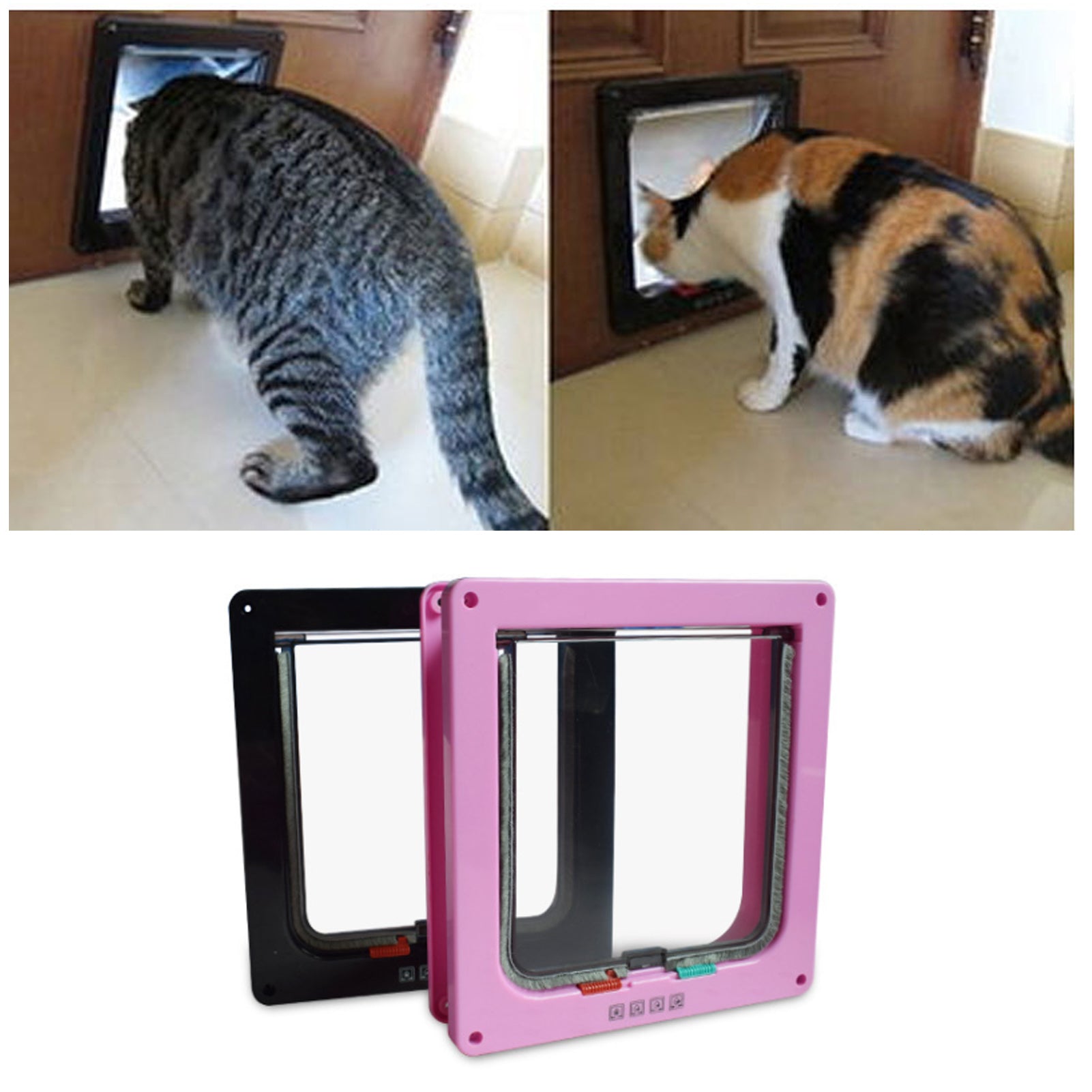 Tickas Cat Flap Door 4 Way Locking Pet Cat Puppy Door for Interior Exterior Doors Gate Frame