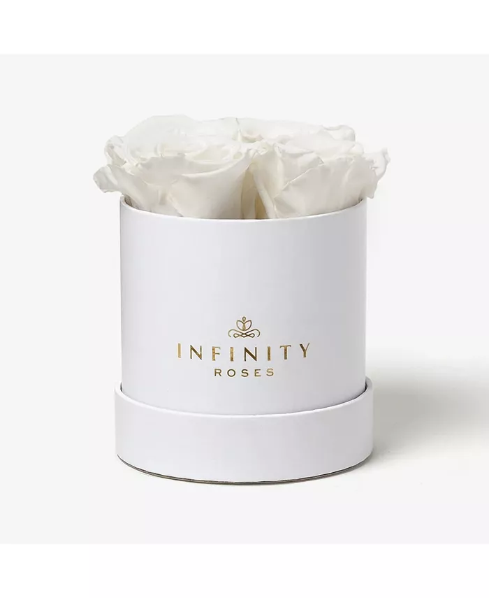 Infinity Roses Round Box of 4 White Real Roses Preserved To Last Over A Year