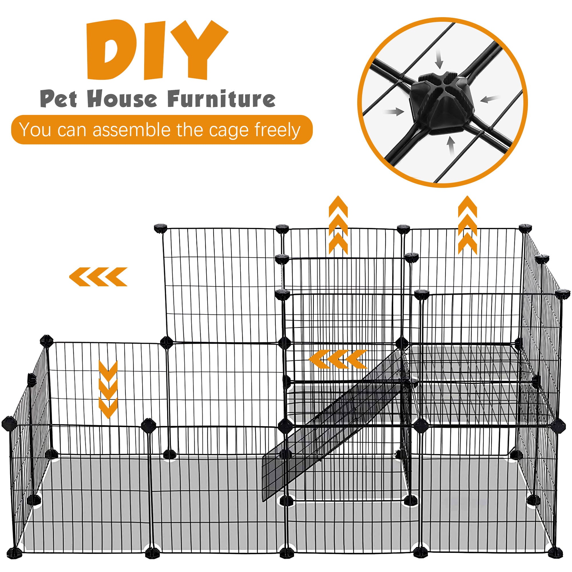 Coziwow Large DIY Cat Cage Playpen Pet Cage for Rabbit Small Animal Indoor， Black